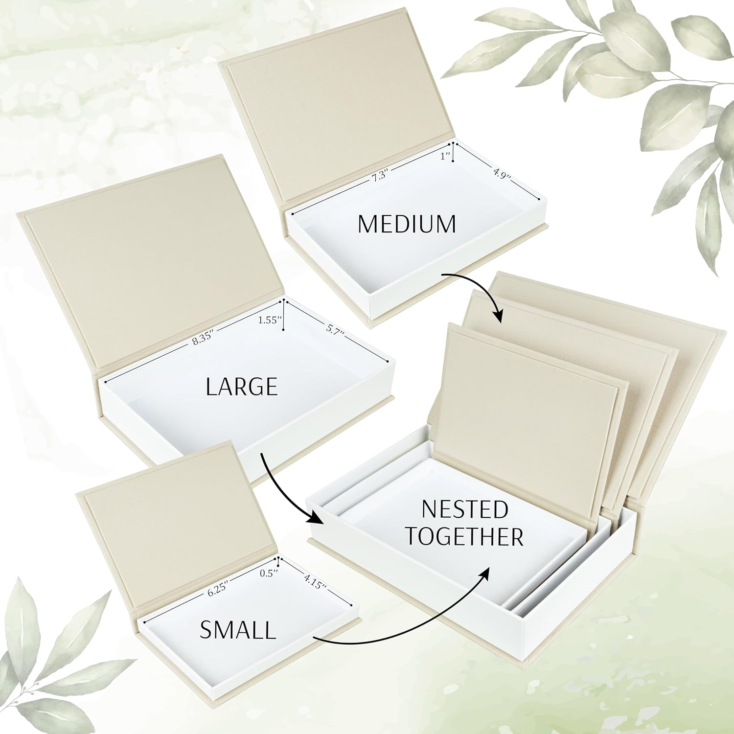 Decorative Storage Book Shaped Boxes Set for Farmhouse Modern Rustic Home Decor / Light Coffee