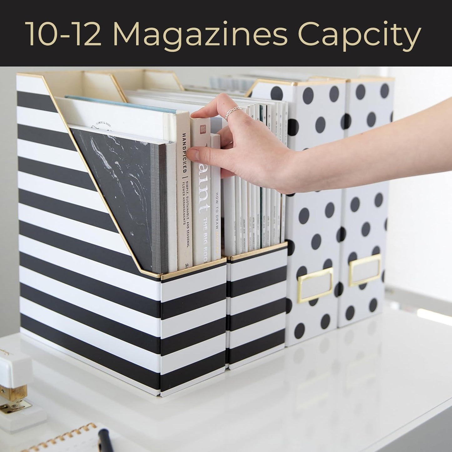 BLU MONACO | Cardboard Magazine File Holder Set of 4 | Vertical Magazine File Holder for Desk and Shelves | Standing