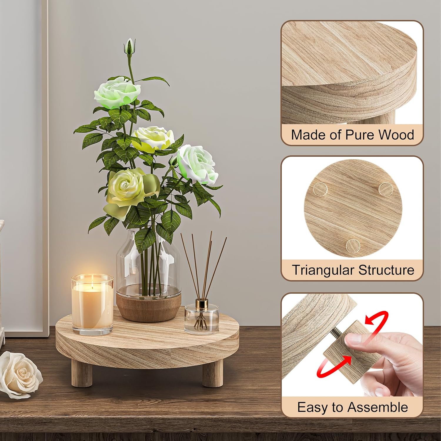 Wood Plant Stand Indoor Outdoor, 12/10/8/6" Round Wood Riser for Decor, Wooden Stool Display Stand Flower Pot Holder
