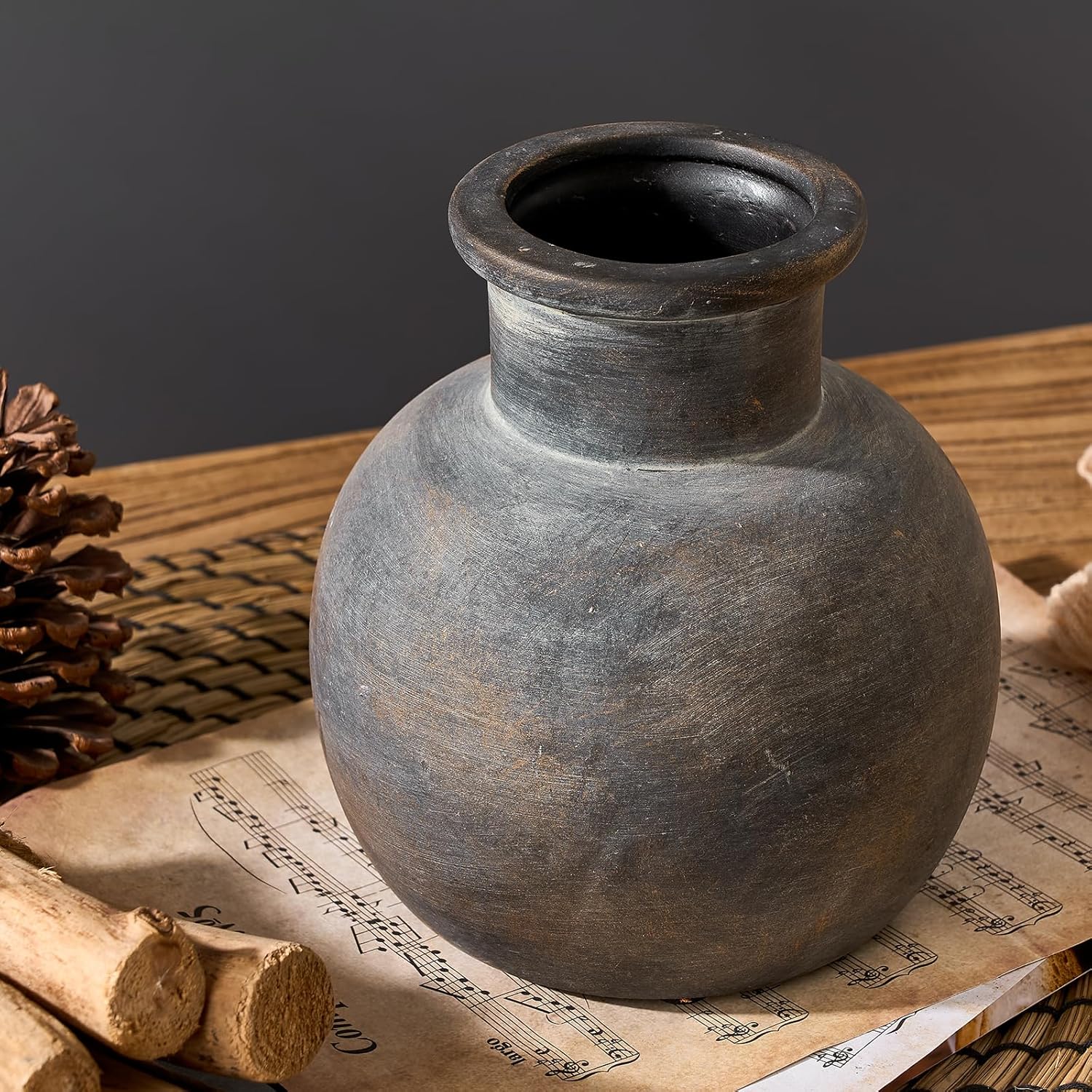Ceramic Rustic Farmhouse Vase / 795-bronze / 6 Inch