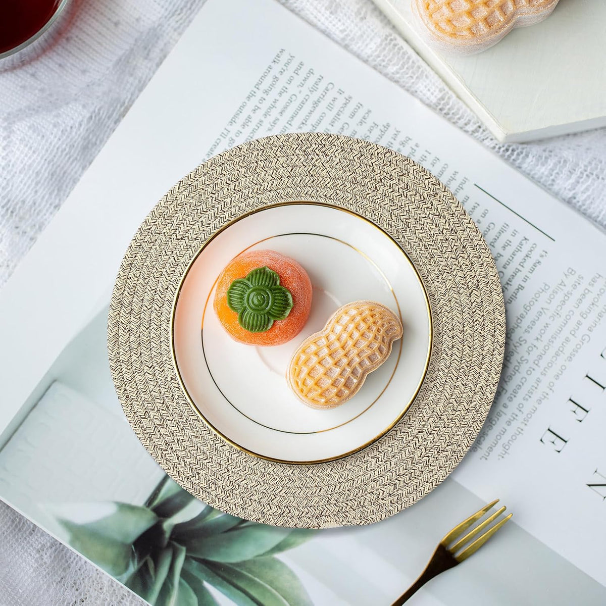 8 Pack Round Woven Placemats 13.5 Inches Heat Resistant Placemats Farmhouse Cotton Rope Braided Place Mats for Dining