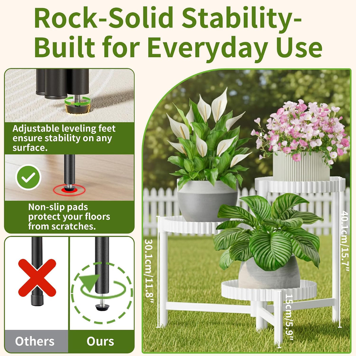 3 Tiered Tall Plant Stand Indoor Outdoor, Metral Flodable Plant Stand for Corner Display Rack Shelf, Multi-Tier Folding