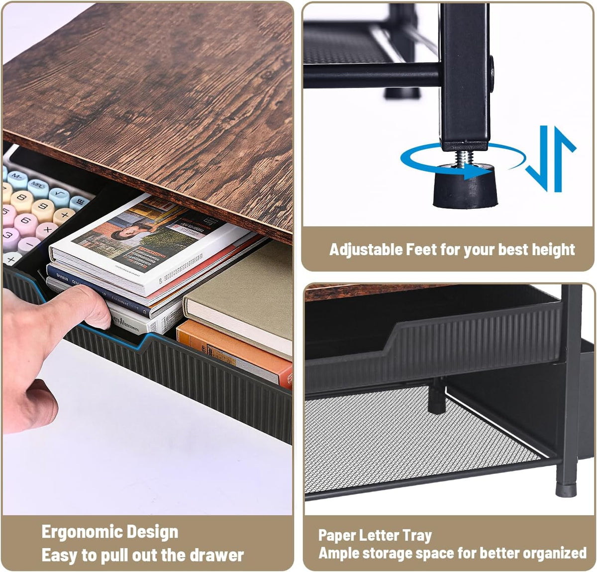 Printer Stand for Desk, Desk Organizer with Storage, Desktop Printer Table for Home Office, Multi-Purpose Shelves for