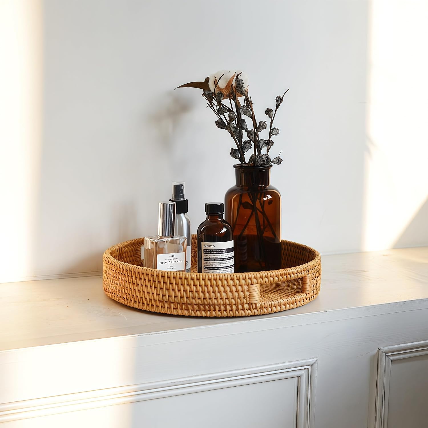 Round Rattan Tray / Natural / 11.8