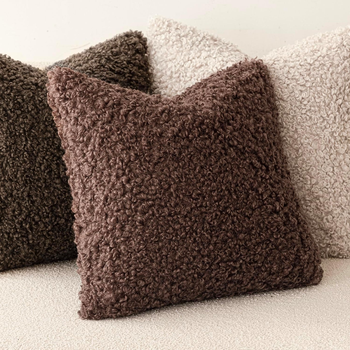 Faux Fur Throw Pillow Cover Accent Sherpa Furry Pillow / 18 x 18 / Beaver Fur / Red / Set of 2