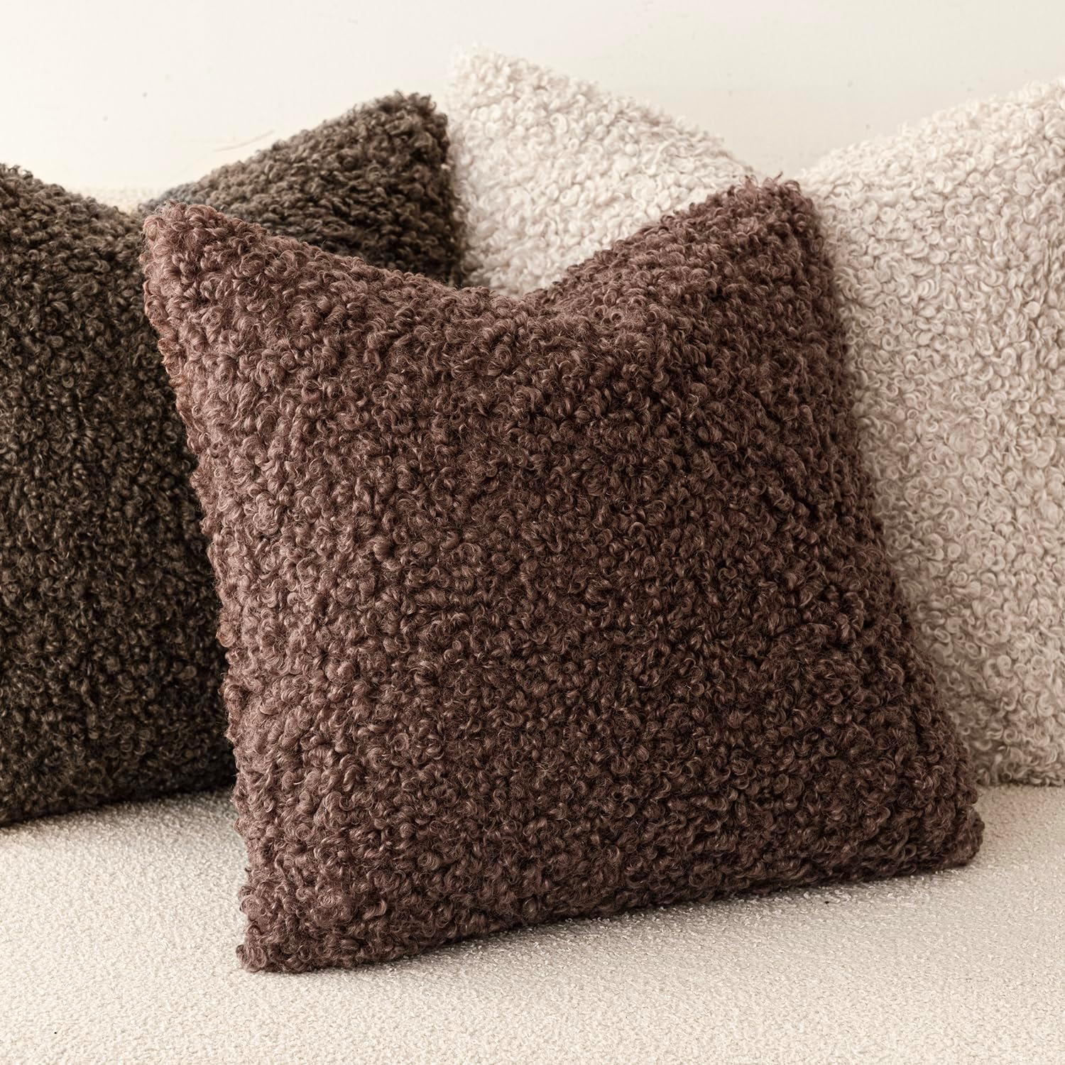 Faux Fur Throw Pillow Cover Accent Sherpa Furry Pillow / 18 x 18 / Beaver Fur / Red / Set of 2