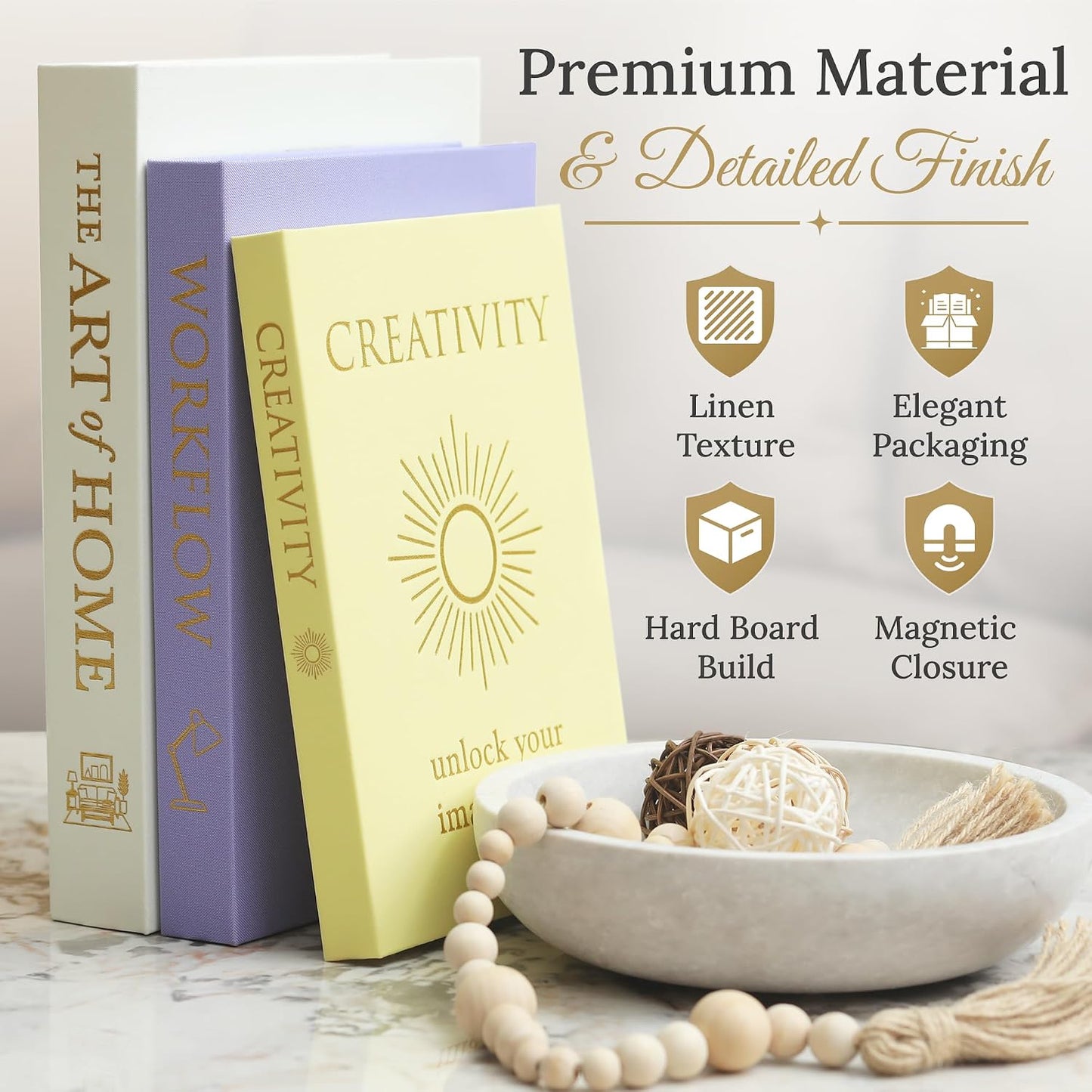 Oxford Linen Faux Books / Gold / Set of 5