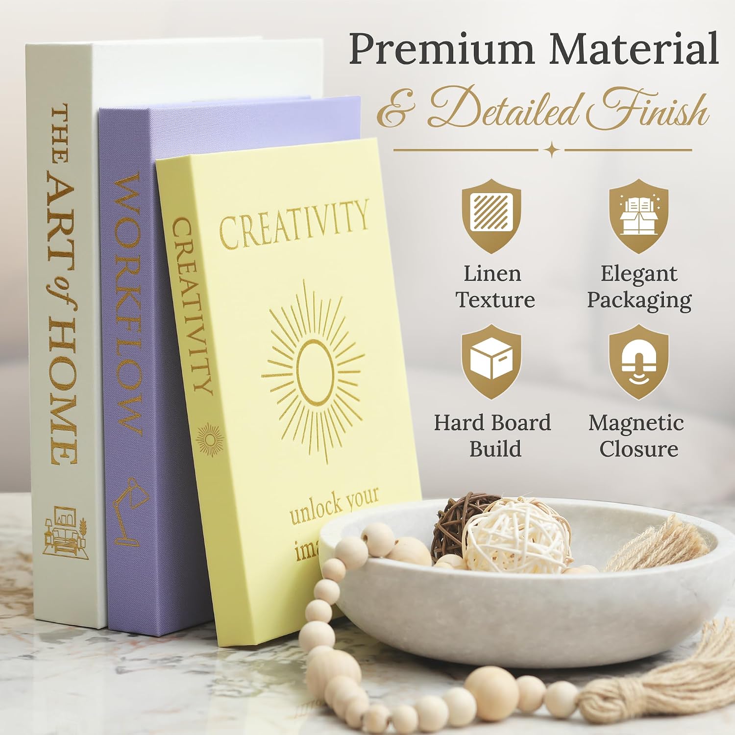 Oxford Linen Faux Books / Gold / Set of 5