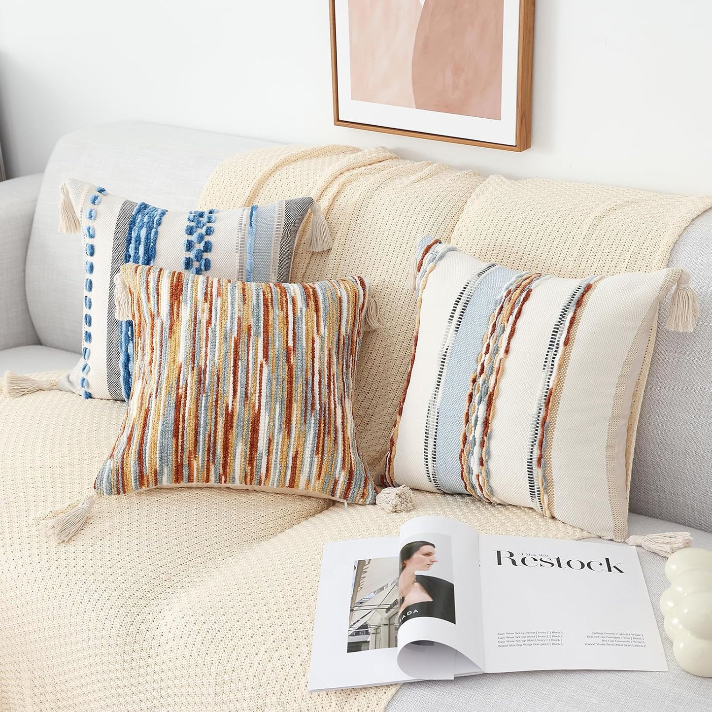 Boho Decorative Throw Pillow Covers / Sky Blue / 18 x 18 / Set of 2