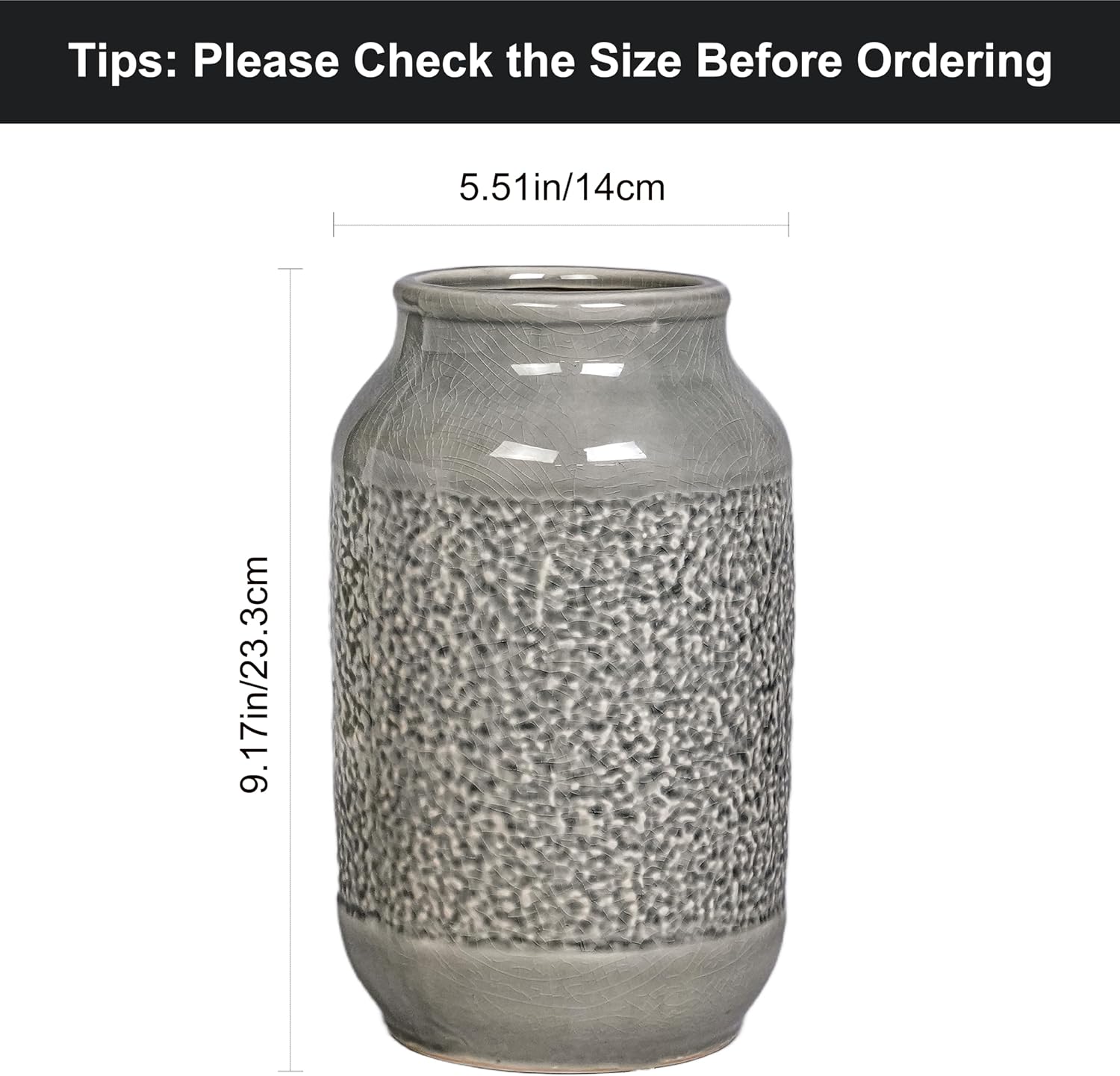 Ceramic Vase / Minimalist Decorative Vases for Flower / Gray / 9 Inch