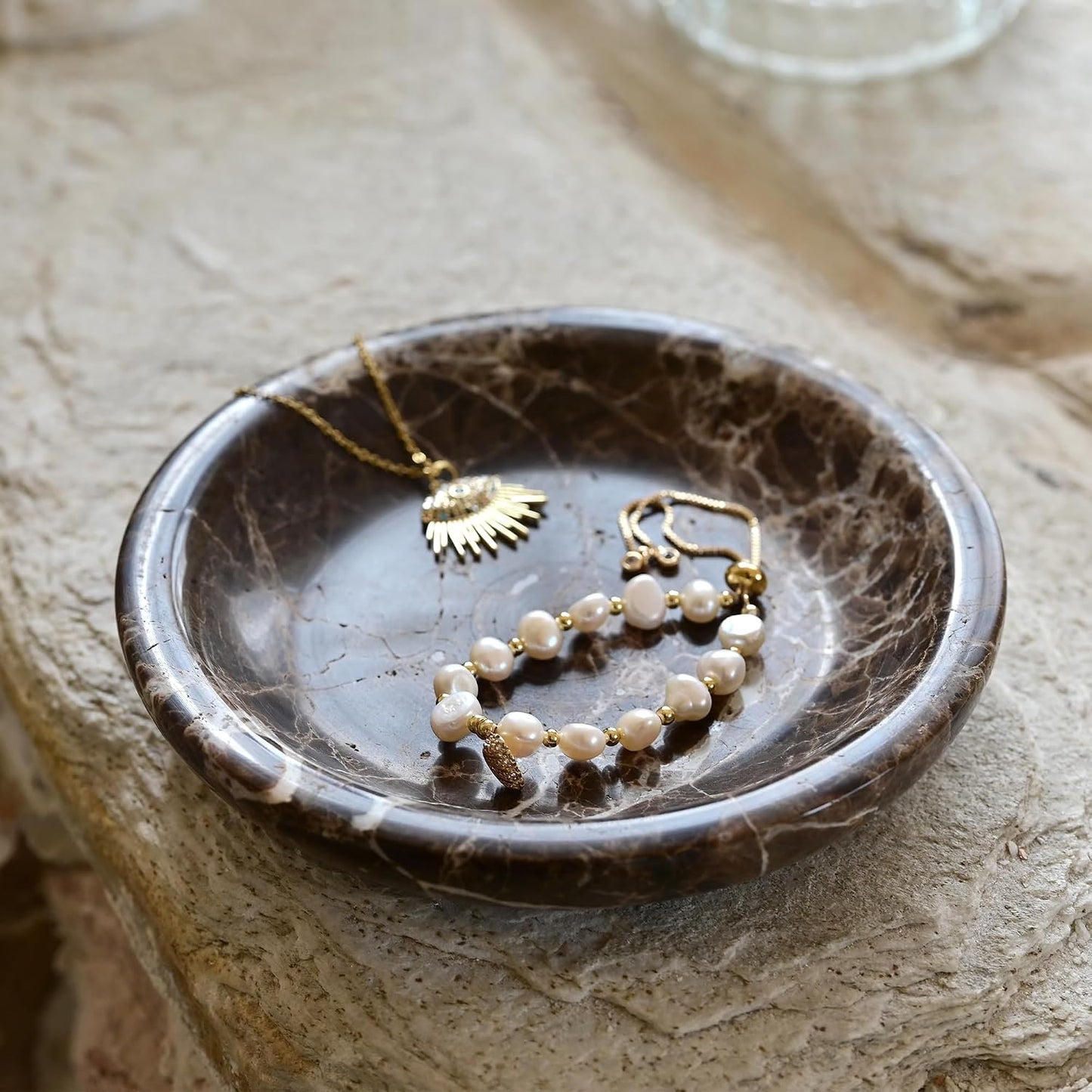Marble Ring Dish Jewelry Tray / Emperador Dark / Natural