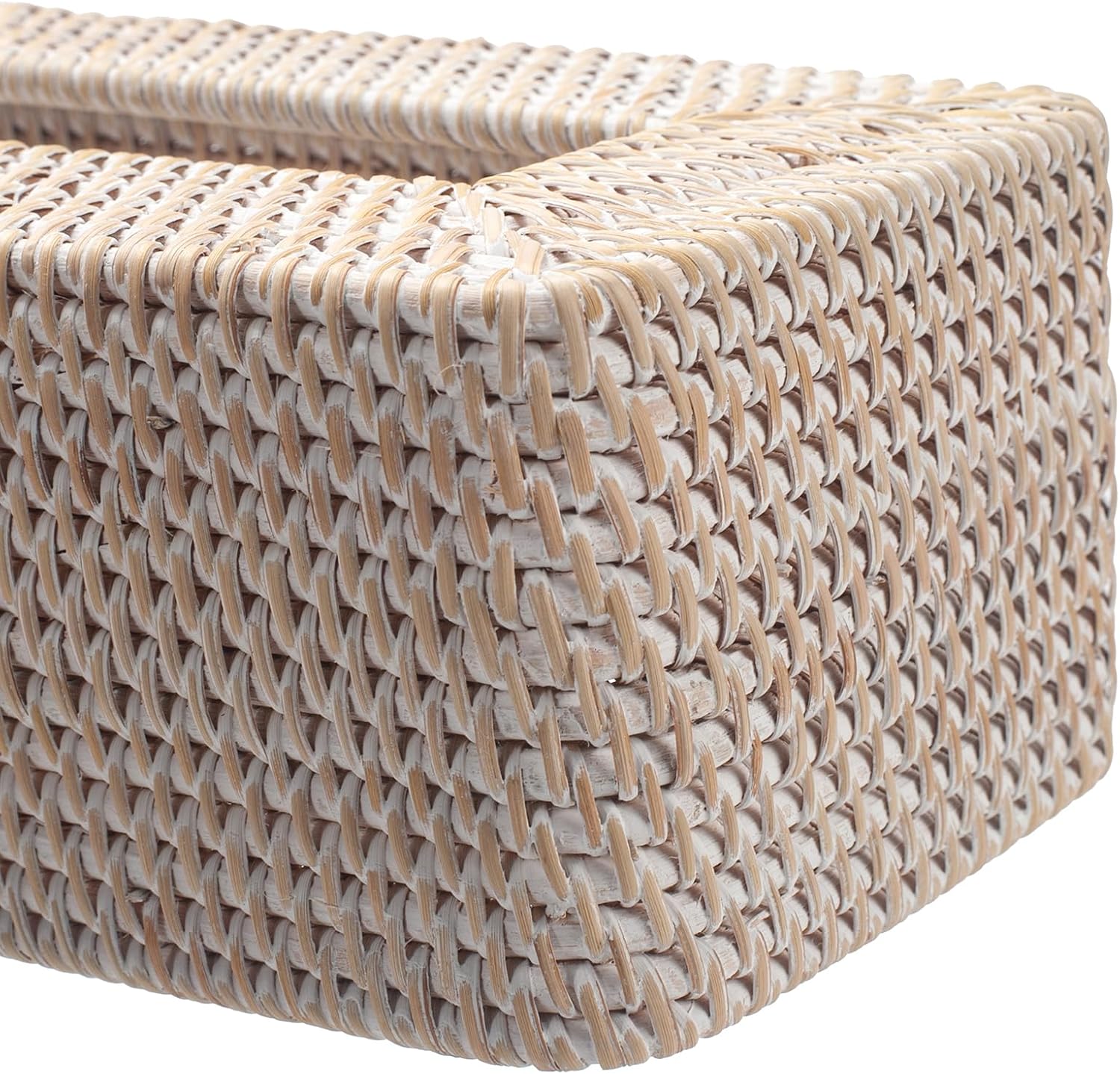 Rattan Tissue Box Cover Natural Woven Facial Napkin Holder Rectangular / White / 10 x 6.1 x 4.1