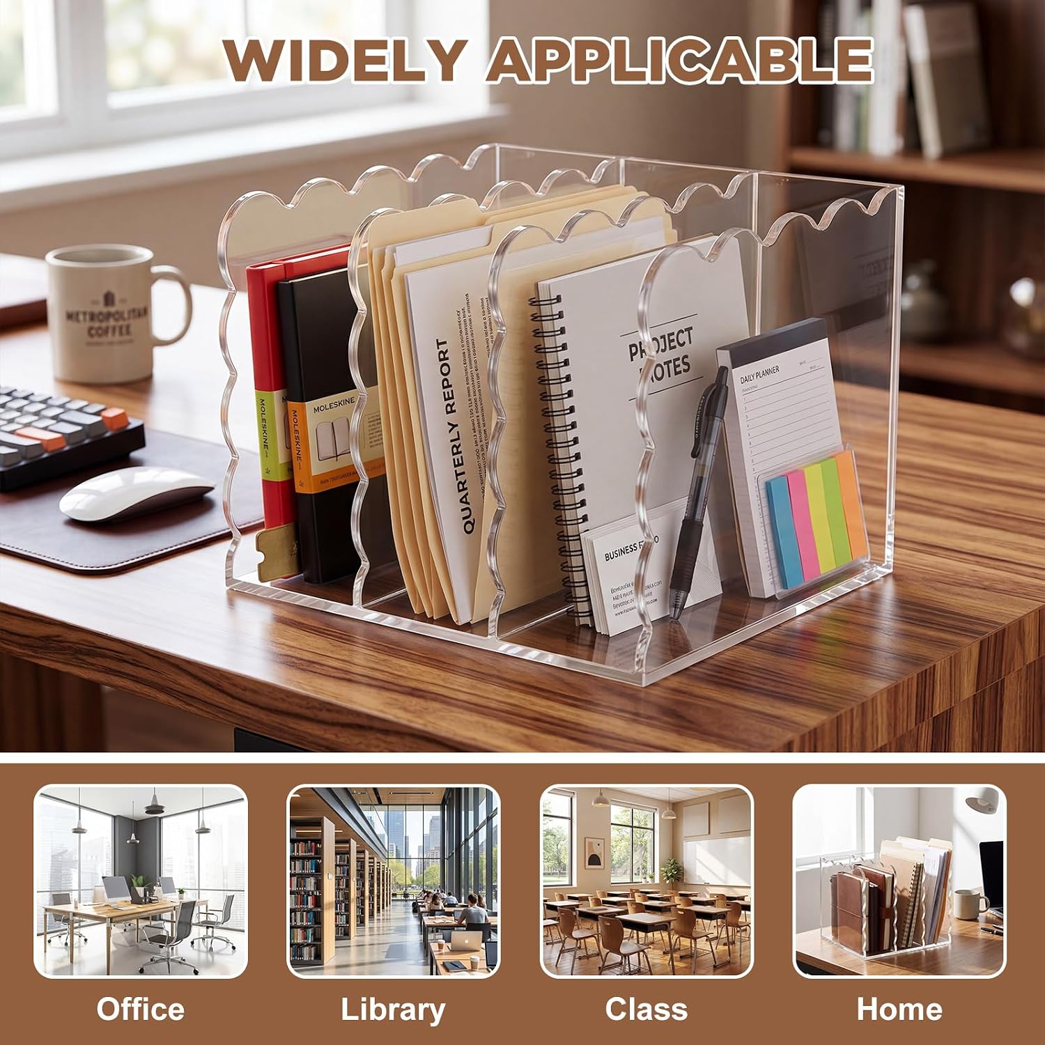 Scalloped Magazine File Holder / Acrylic / 8.46 x 7.28 x 6.5 / Standard Style / Clear