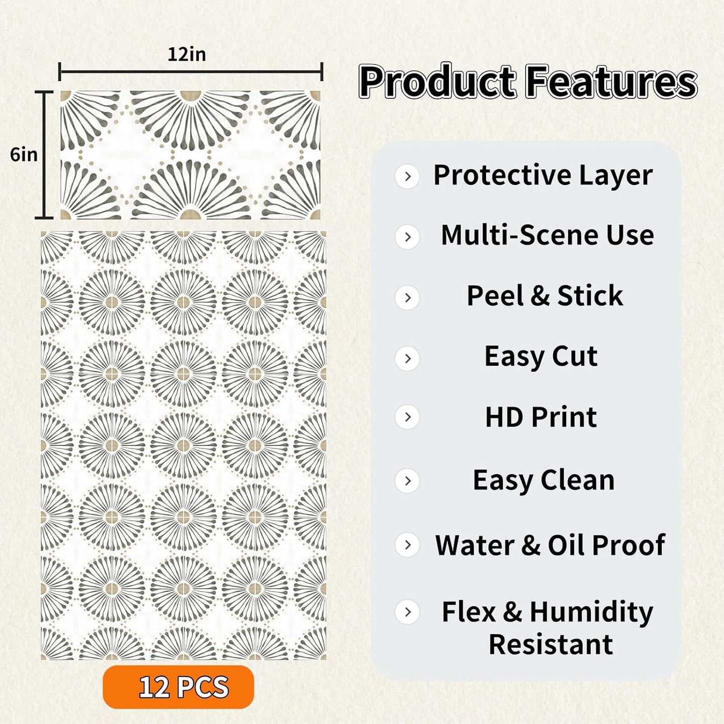 PVC Peel and Stick Tile Decals Decorative Minimalist Tile Stickers Indoor Wall / Style D / Set of 12