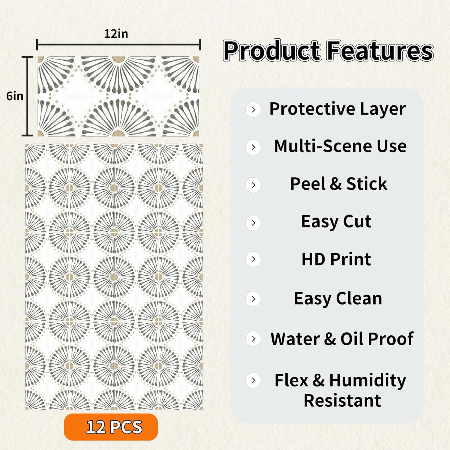 PVC Peel and Stick Tile Decals Decorative Minimalist Tile Stickers Indoor Wall / Style D / Set of 12