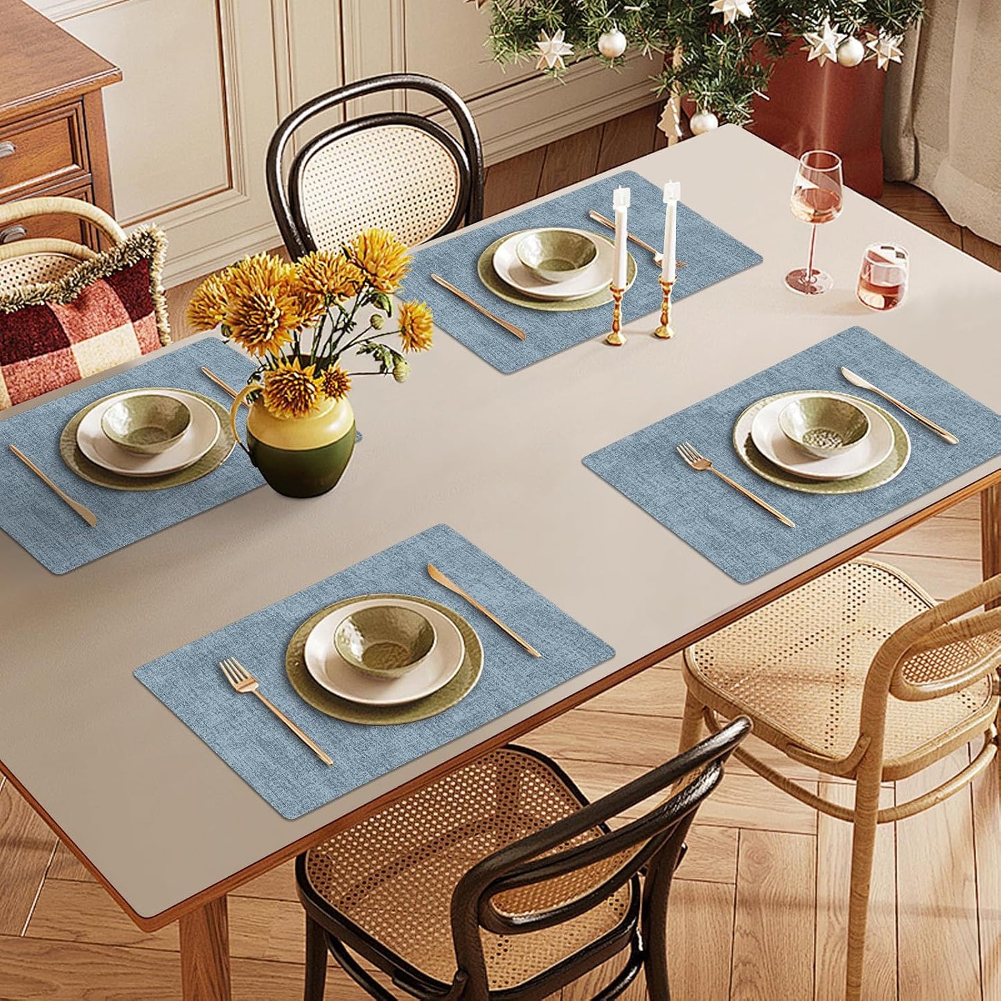 Faux Leather Heat Resistant Placemats Set of 8 – Waterproof Oilproof Wipeable Dining PU Vinyl Place Mat Easy Clean