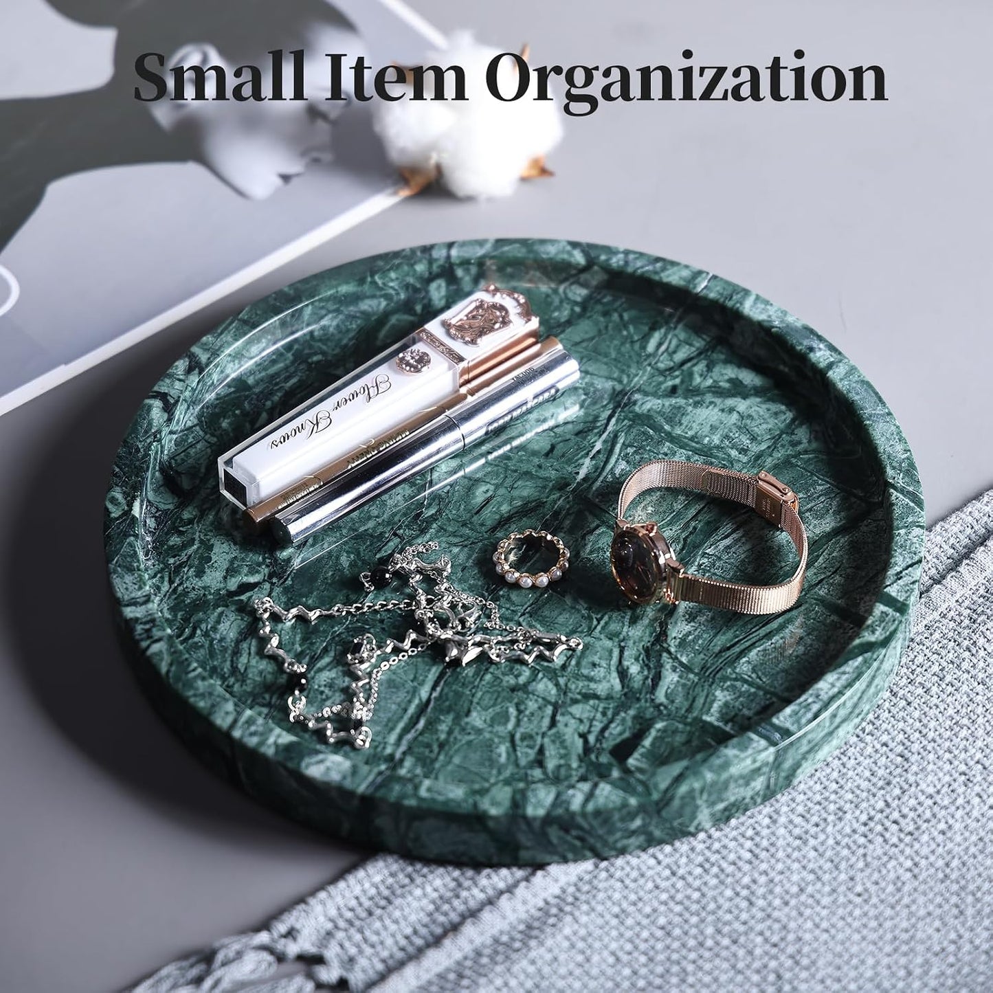 Storage Trays / Real Natural Round Marble Tray / Green / Set of 10