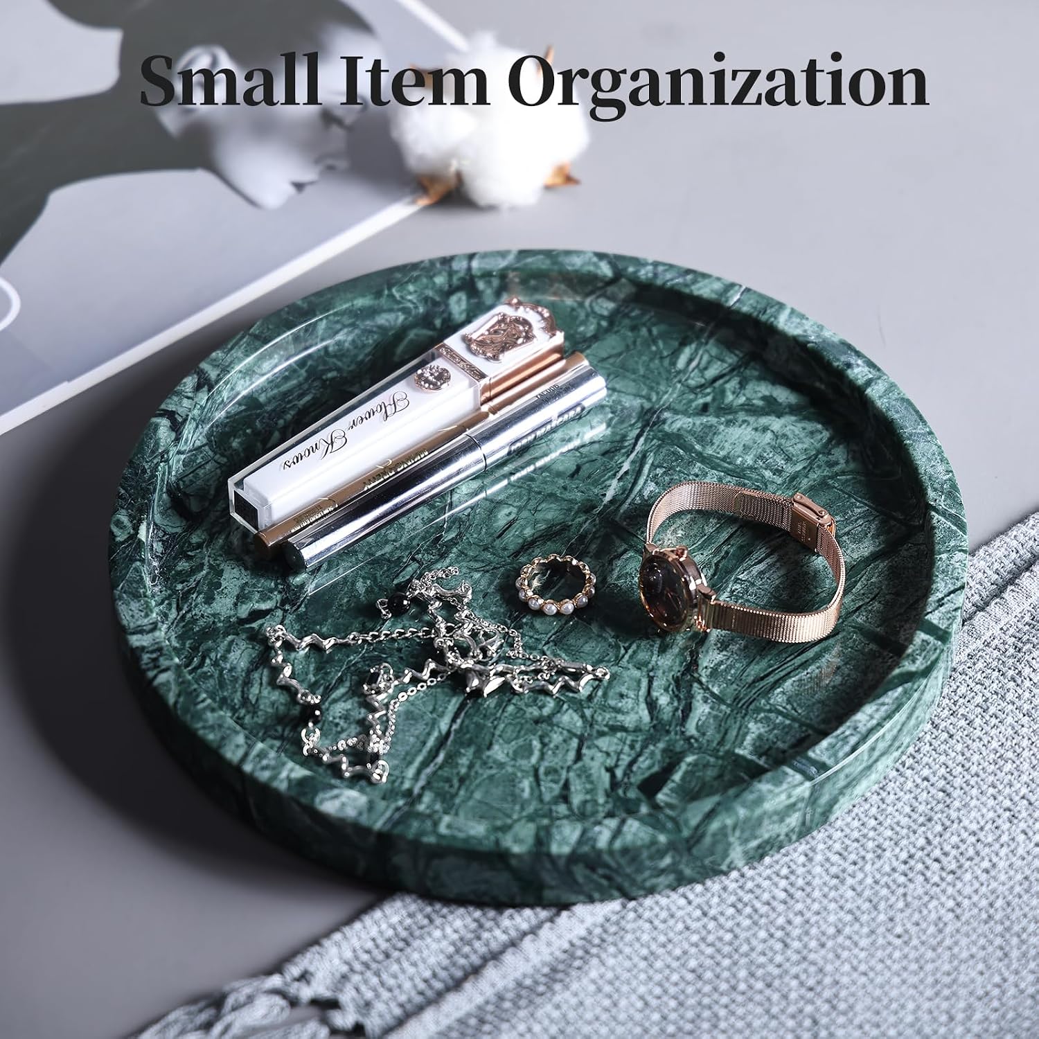 Storage Trays / Real Natural Round Marble Tray / Green / Set of 10