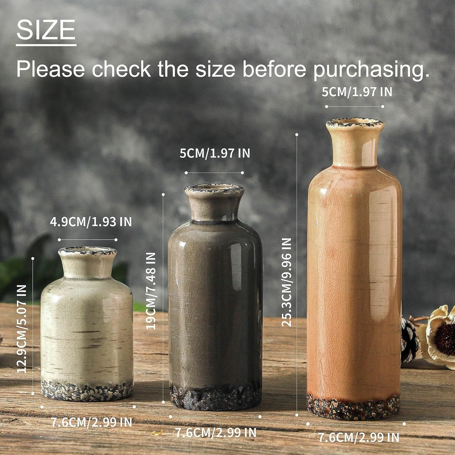Ceramic Vase / 007 Rustic - Brown / Set of 3