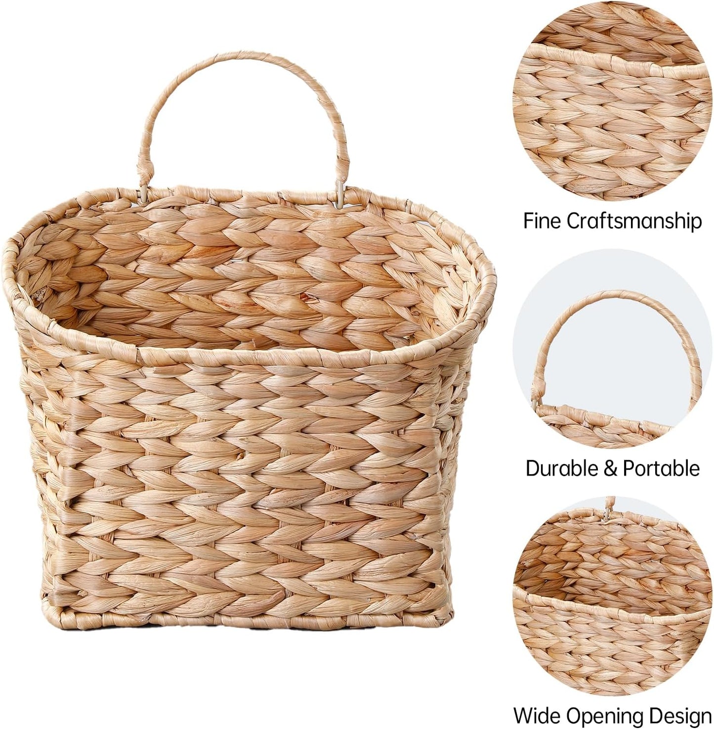 Wicker Wall Basket for Door / Water Hyacinth / Natural / Set of 2