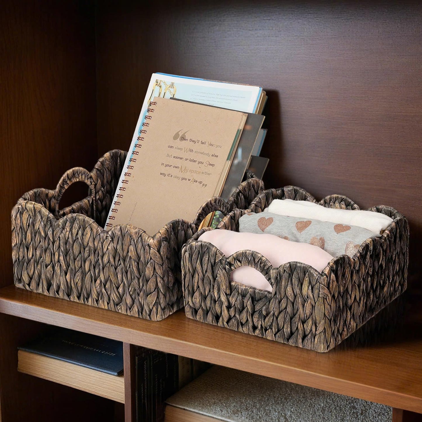 Woven Basket Boho / Esspresso / Natural / Set of 2