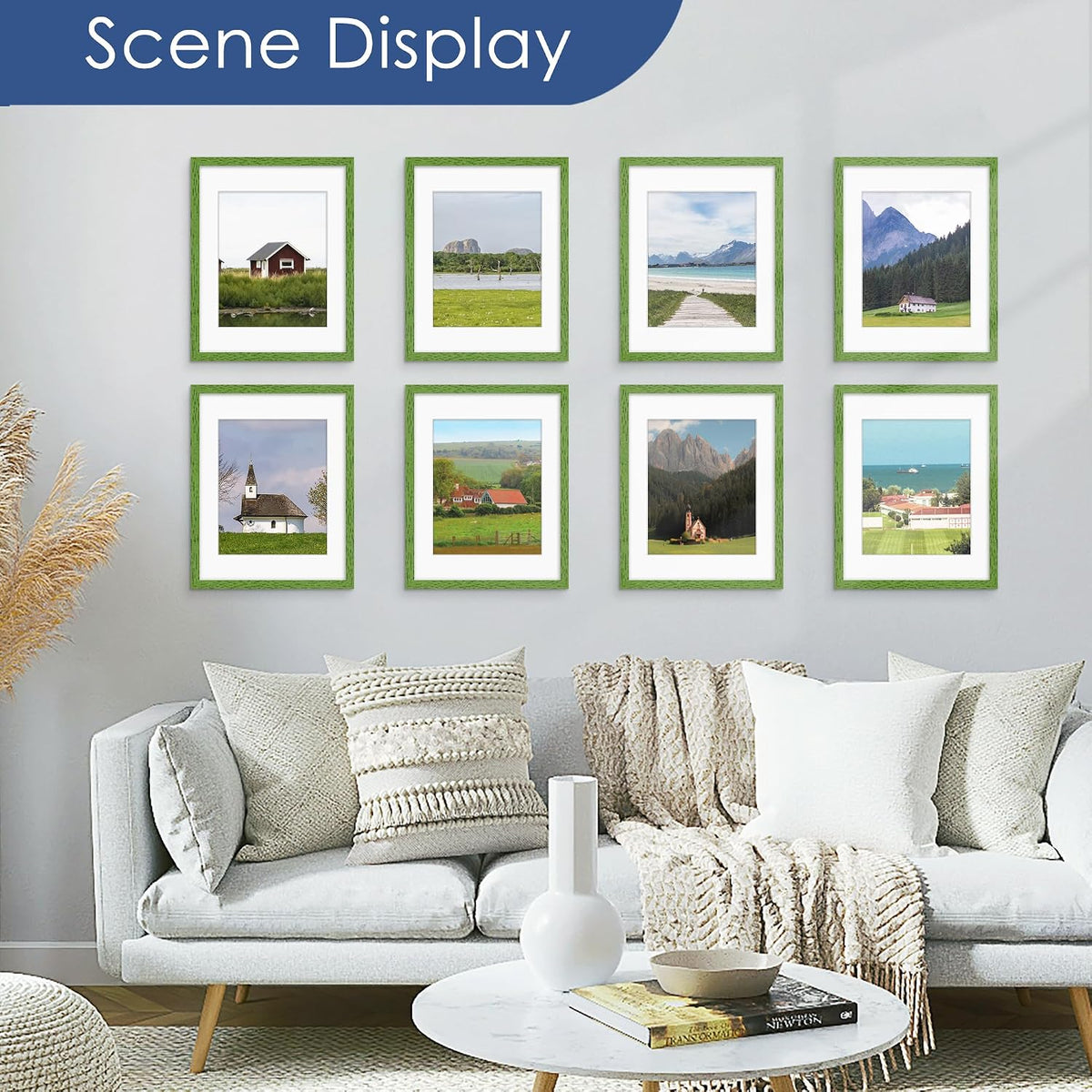 11x14 Picture Frame Set of 6, Wall or Tabletop Display, Green | Display Pictures 8x10 with Mat or 11x14 Without Mat