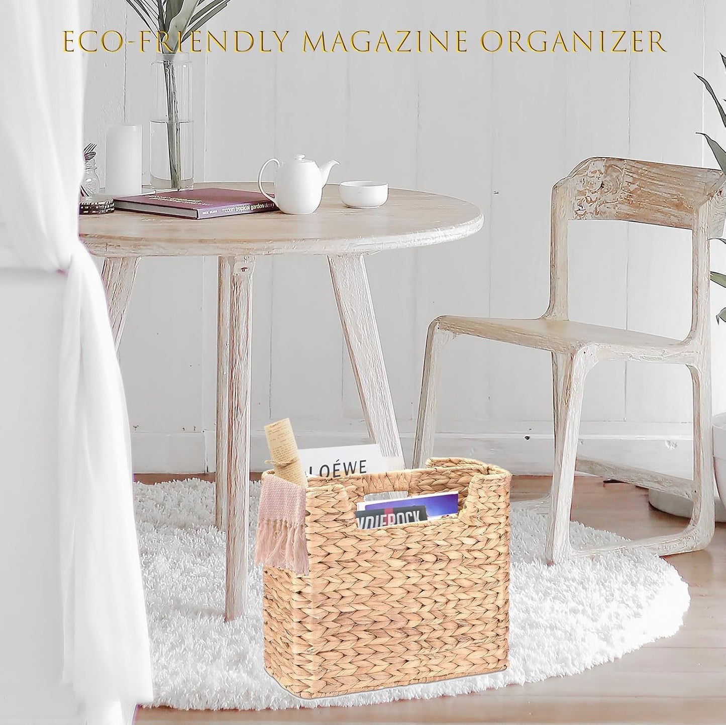 Magazines Holder - Wicker Magazine Rack, Handwoven Magazine Holders for Bathroom, Magazine Organizer for Books
