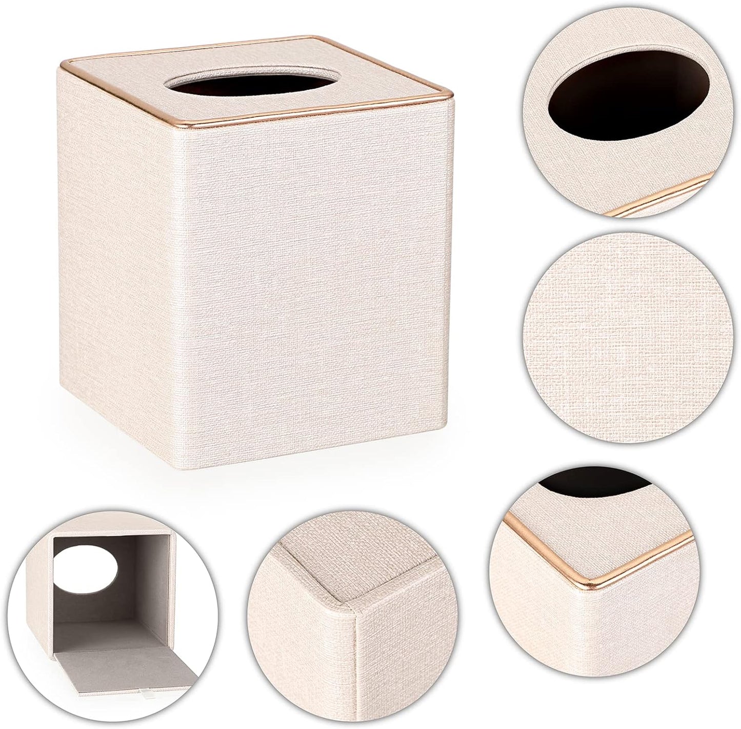 Square Linen Tissue Box Cover / Beige Linen Texture