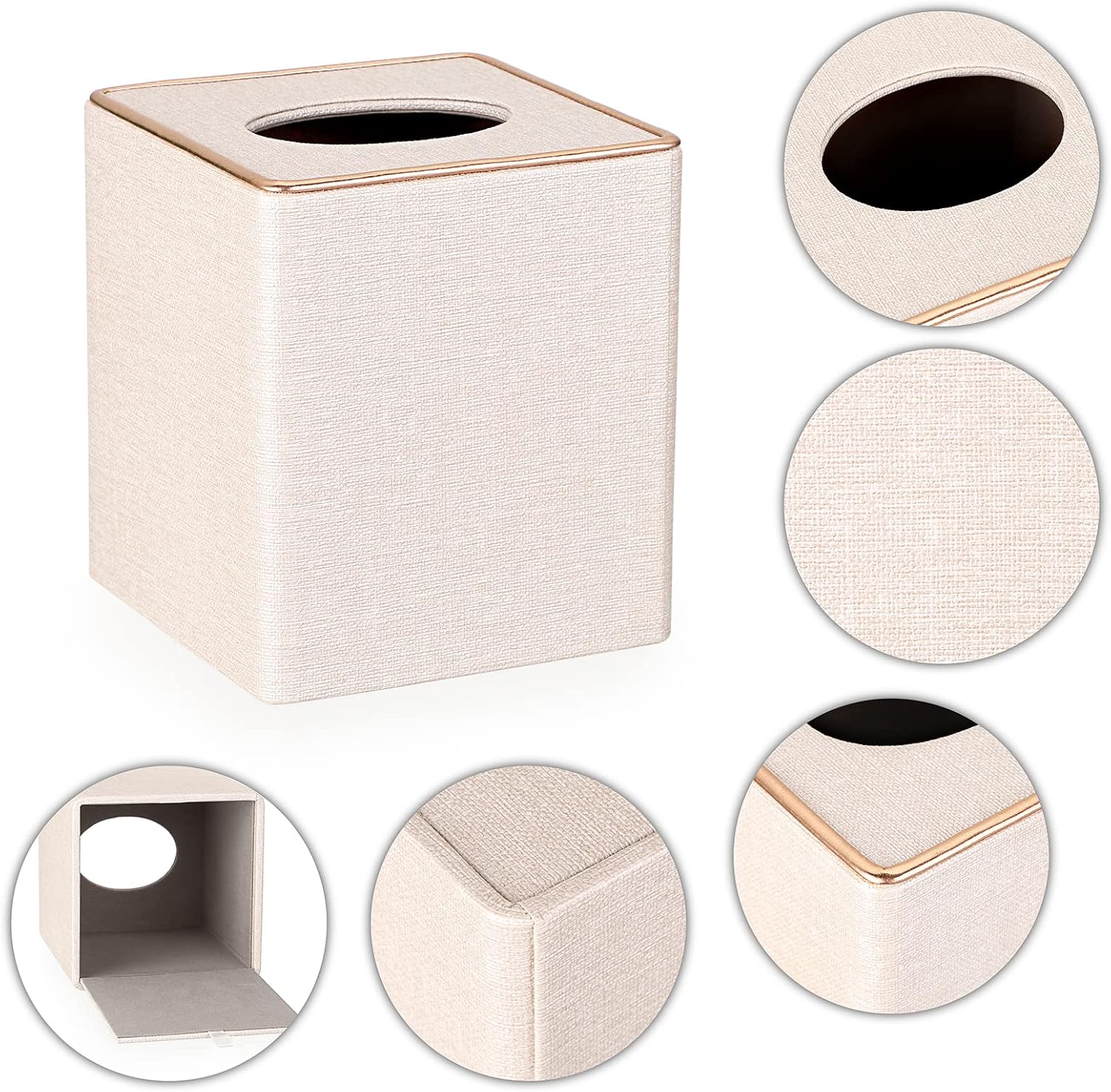 Square Linen Tissue Box Cover / Beige Linen Texture