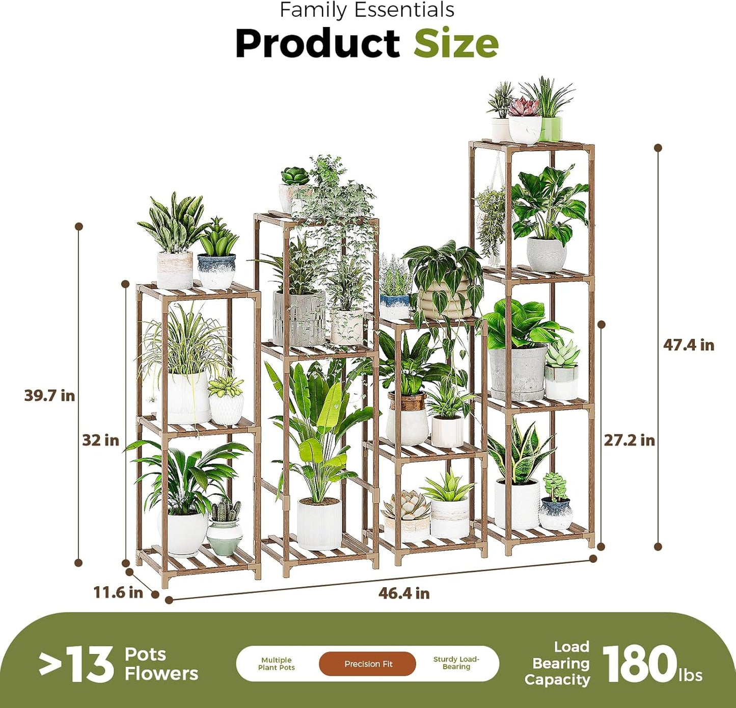 Bamworld Plant Stands Indoor 4 Sets Plant Shelves Outdoor | Tall Wooden Plant Holder for Multiple Plants Flower Stands