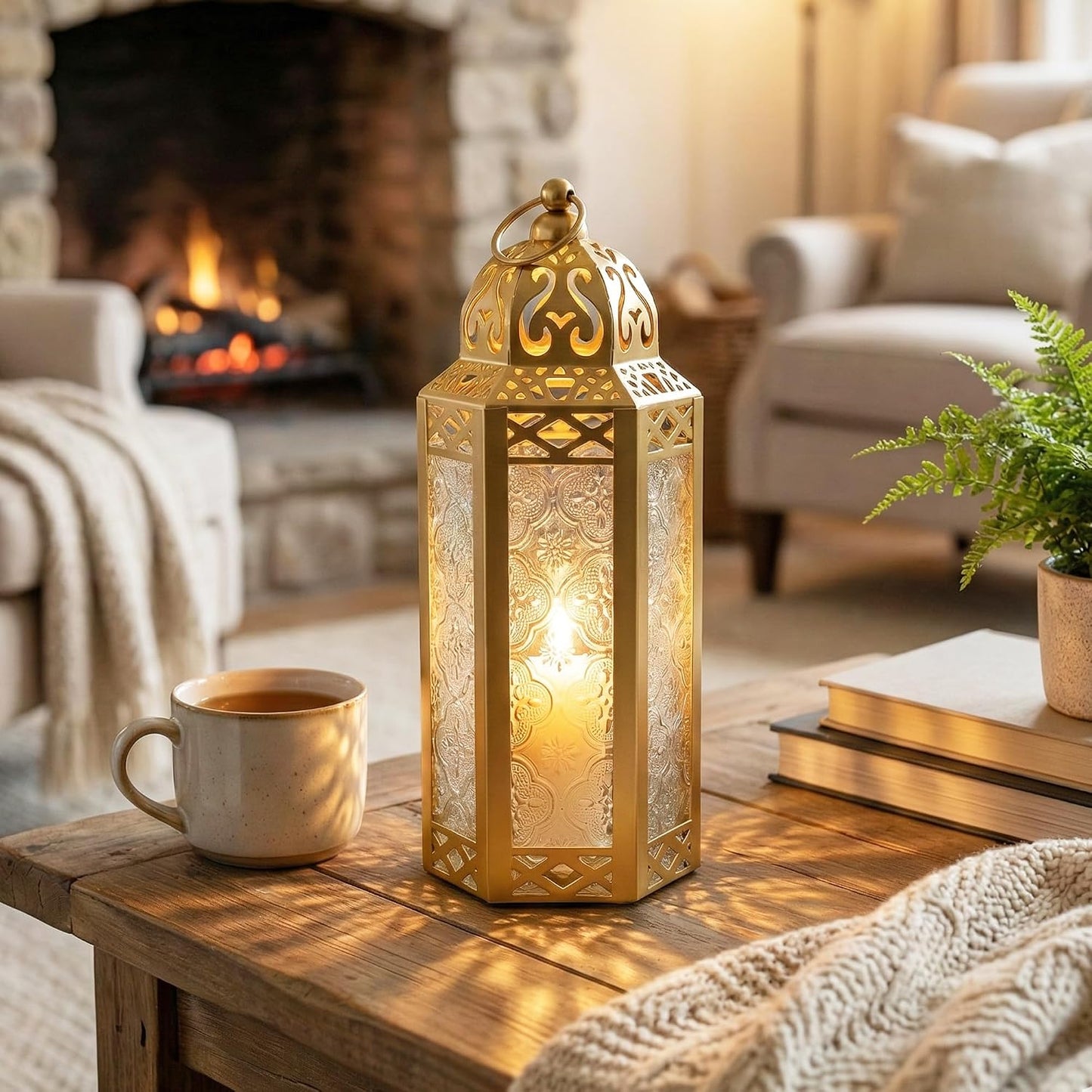 Vela Lanterns Decorative Indoor Moroccan Candle Holders, Gold, M, 2-Pack | Ramadan Decorations for Home, Eid Candle