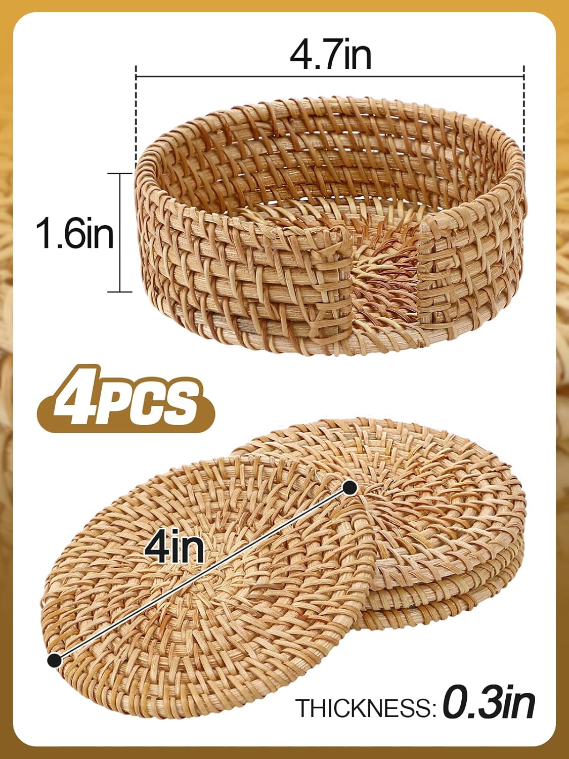 Holder / Wicker Drink Coasters Set / Natural / Set of 4