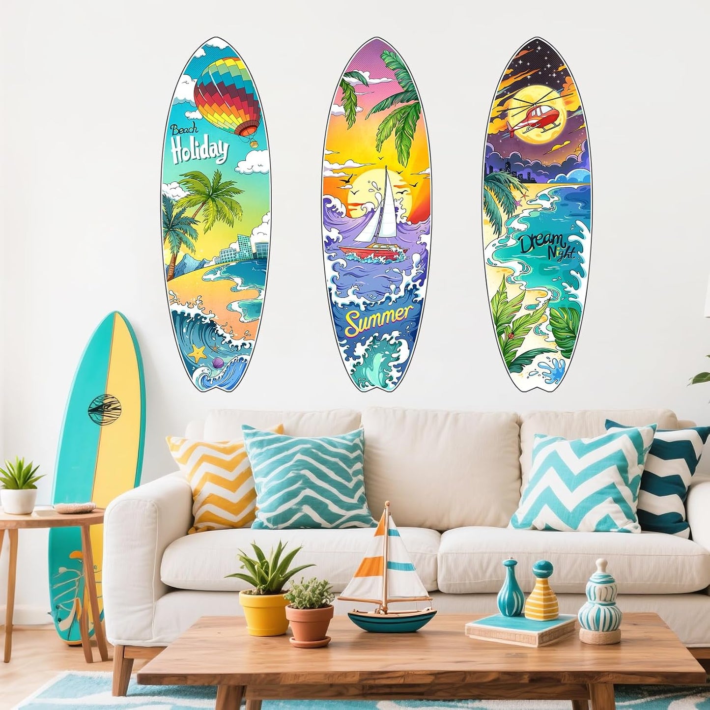 Surfboard Wall Decals Summer Beach Holiday Wall Stickers Removable Vinyl Wall Art / Set of 3