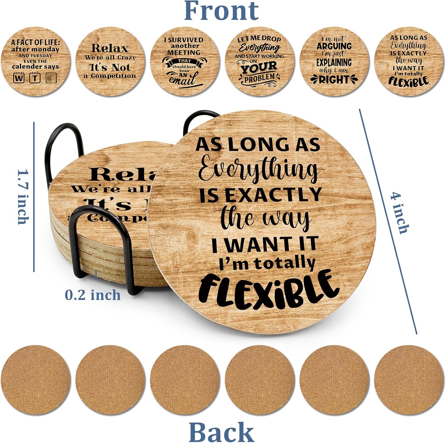 Holder Drink Cork Coasters / Colleagues Employees Boss Coasters / Set of 6