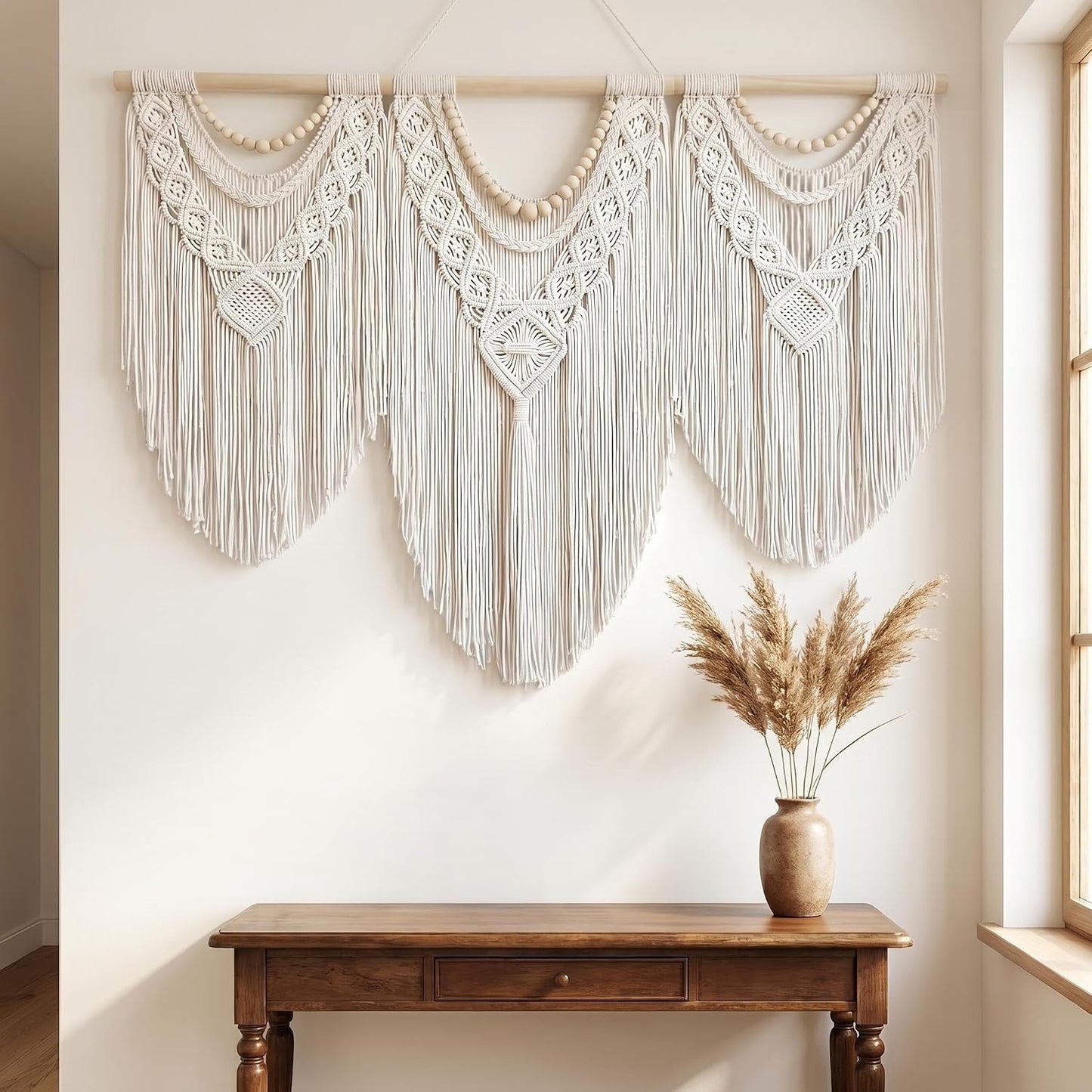 Large Macrame Wall Hanging / Beige-a / 43 x 32