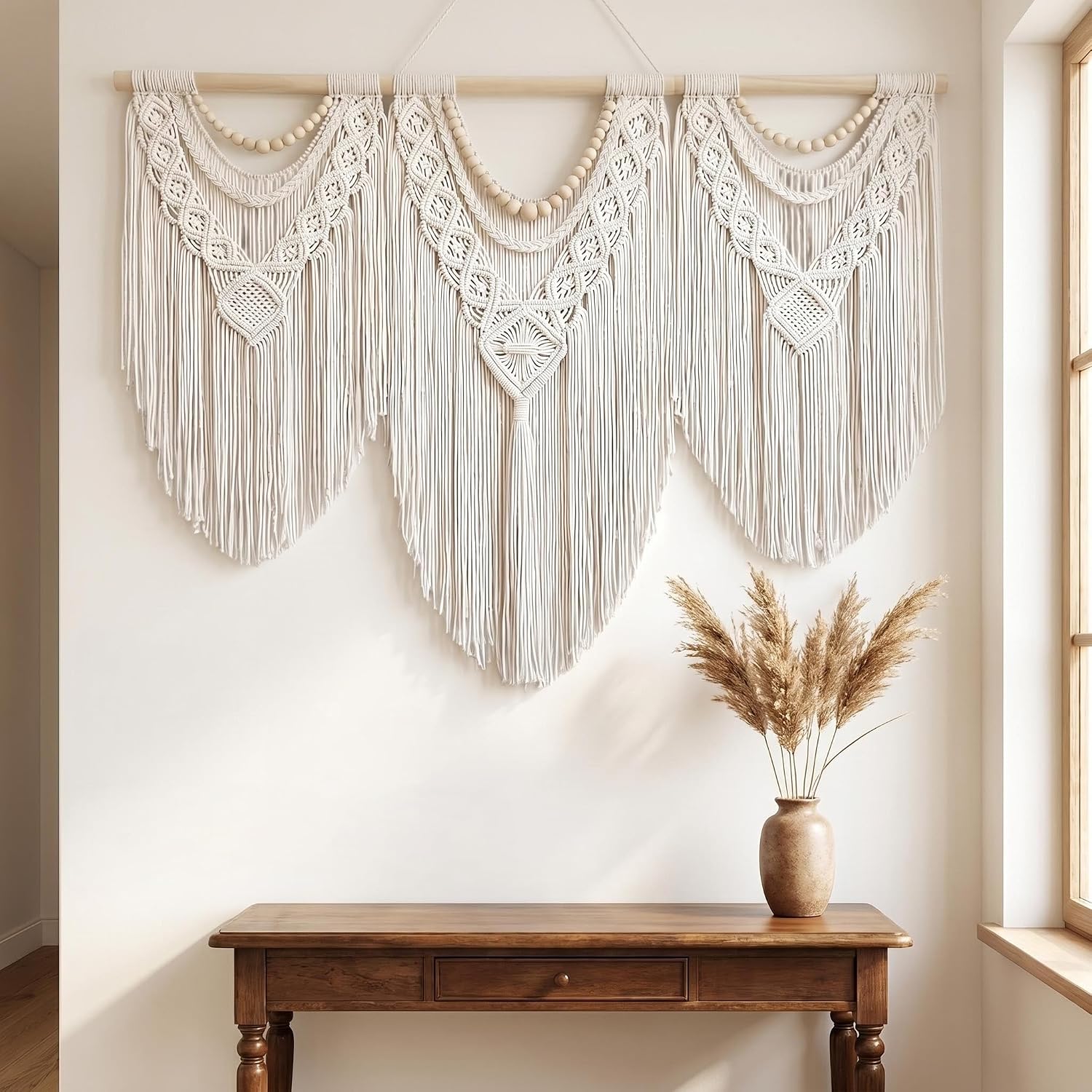 Large Macrame Wall Hanging / Beige-a / 43 x 32