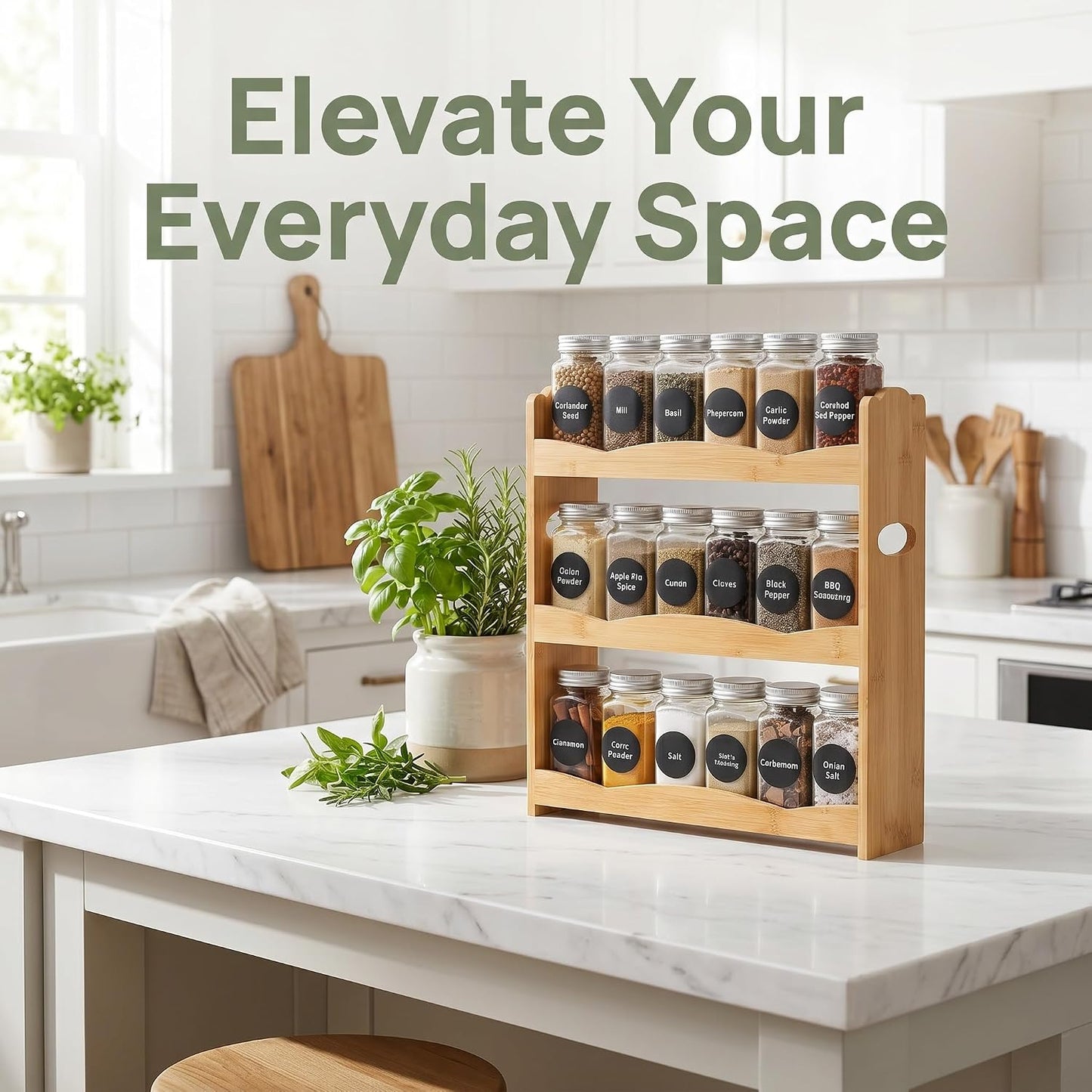 3-Tier Bamboo Spice Rack for Countertop, Wall Mounted Spice Holder Rack Seasoning Bottles Jar Organizer Shelf, Bathroom