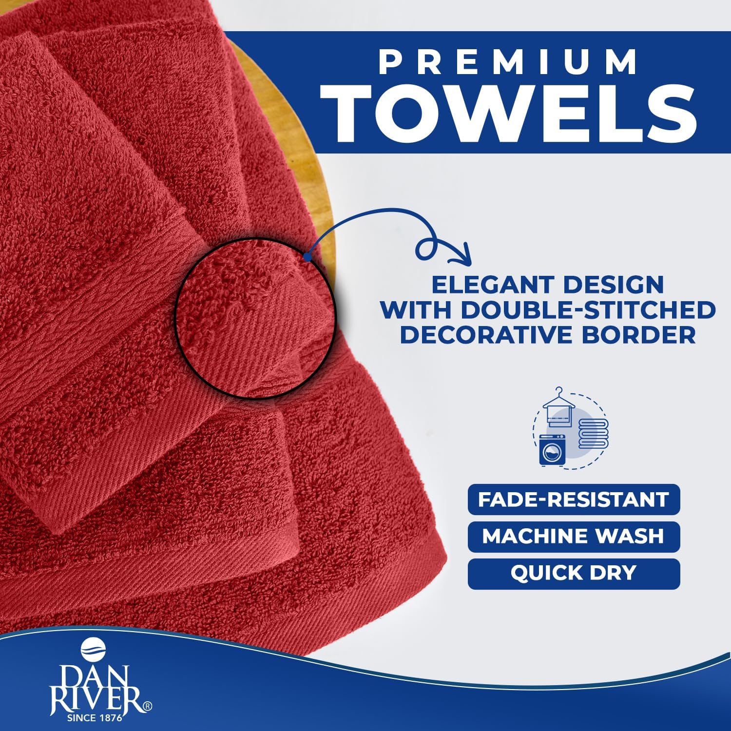 DAN RIVER 8 Piece Luxury Bath Towels for Bathroom, Towel Set, Red | 2 Bath towels, 2 Hand towels, and 4 Wash Cloths