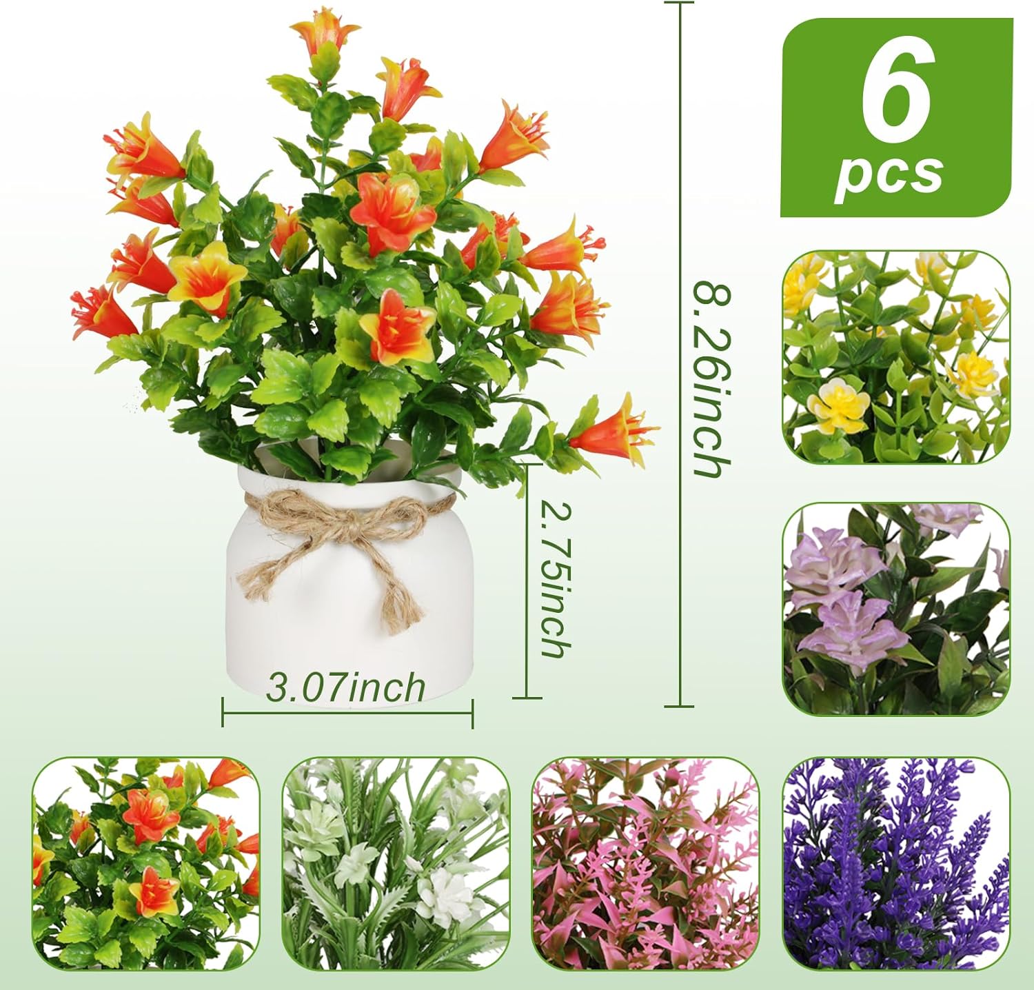 Artificial Pot Flowers Small Fake Plants Mini Potted Plants / Set of 6