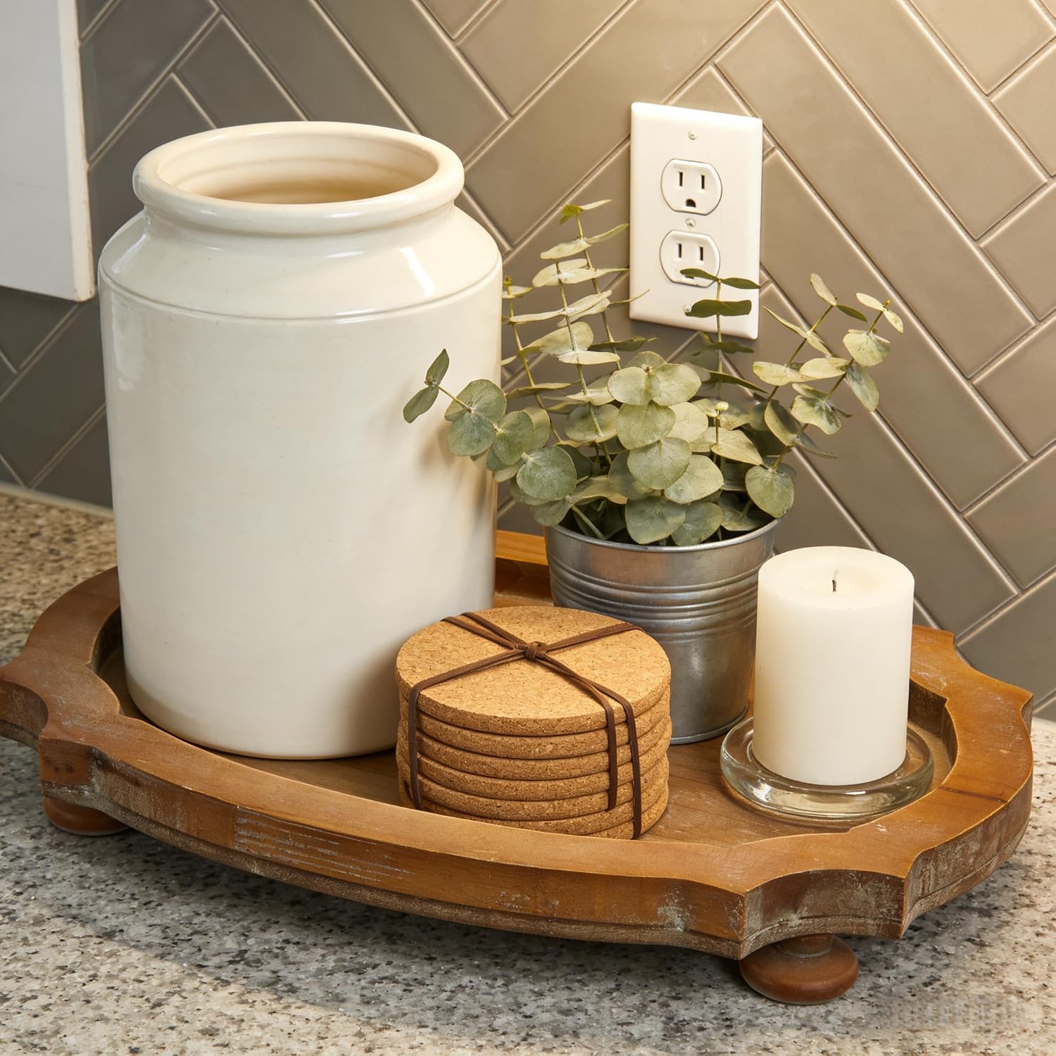 Wood Serving Tray / Round / 12 x 8