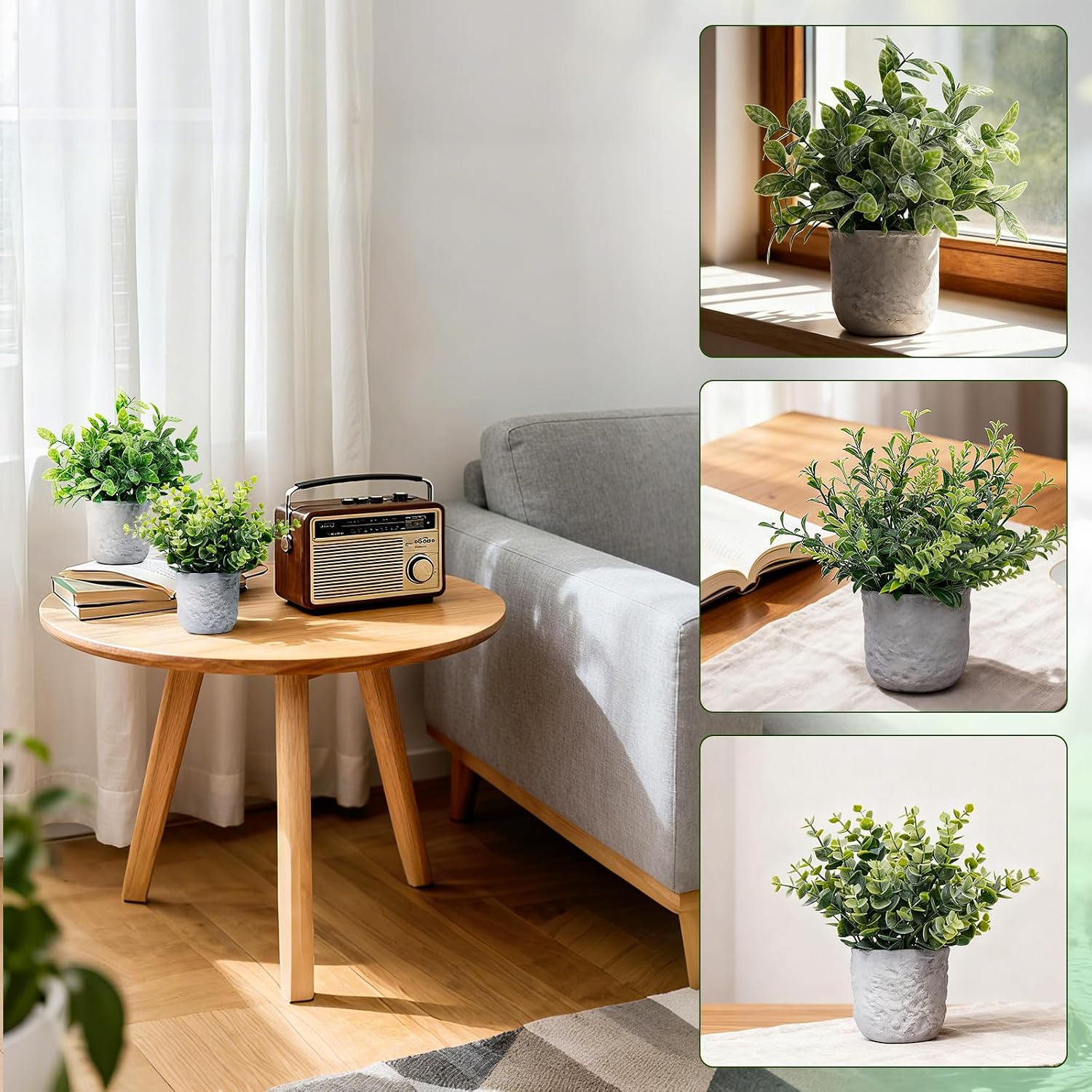 Potted Artificial Plants / A Sage Green / Set of 3