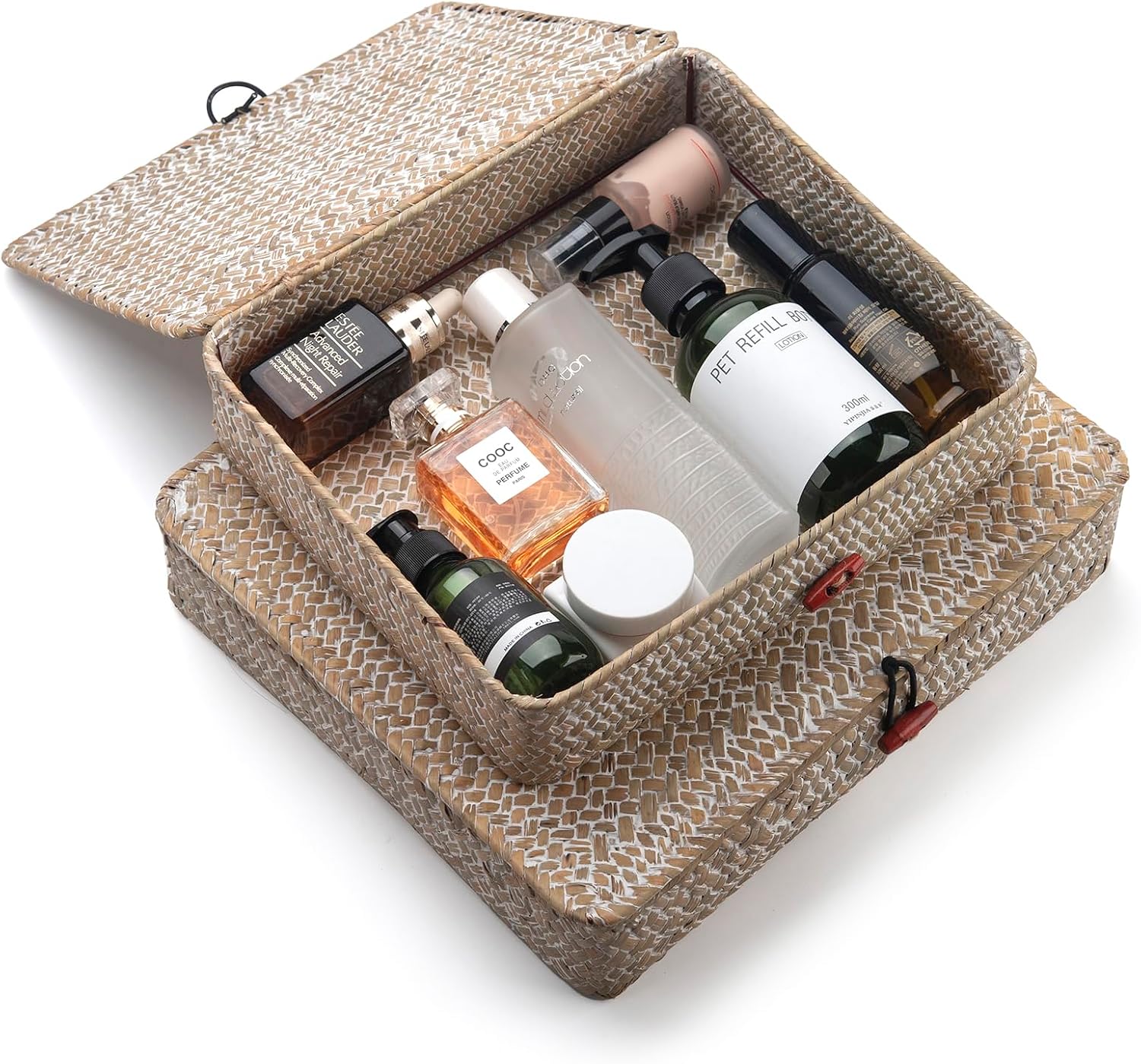 Wicker Basket / Flat Seagrass Storage Bins / Whitewash / Set of 2