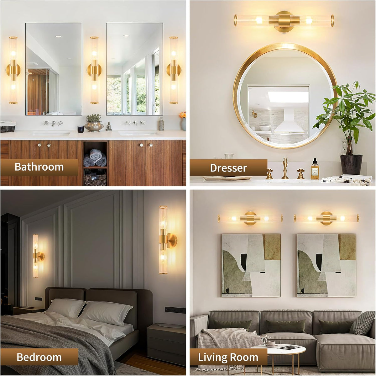 Gold Battery Operated Wall Sconces 1 Pack, Dimmable Rechargeable Sconce | Wireless Wall Light with Glass Lamp Shade