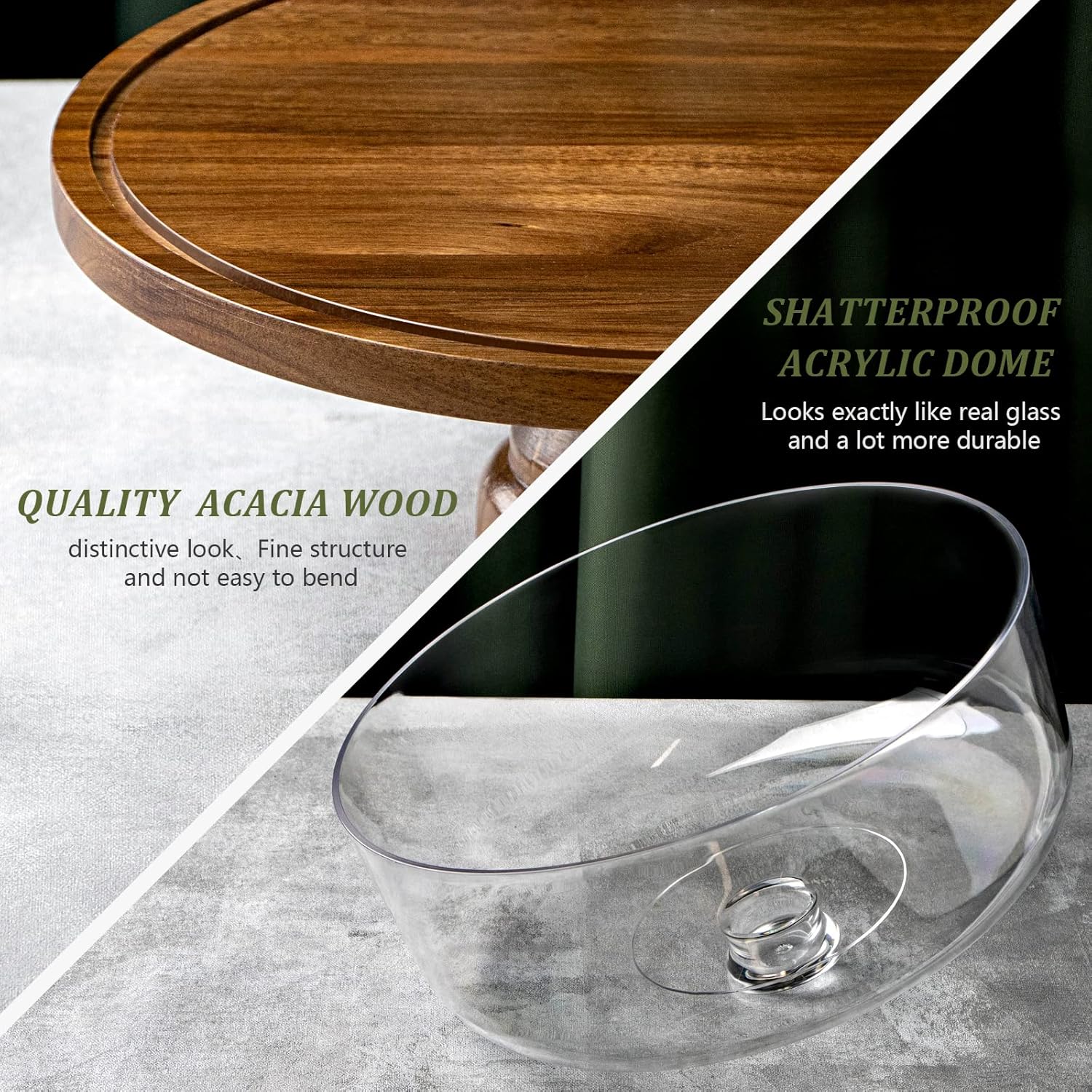 Wooden Cake Display Stand / Acrylic Dome -footed