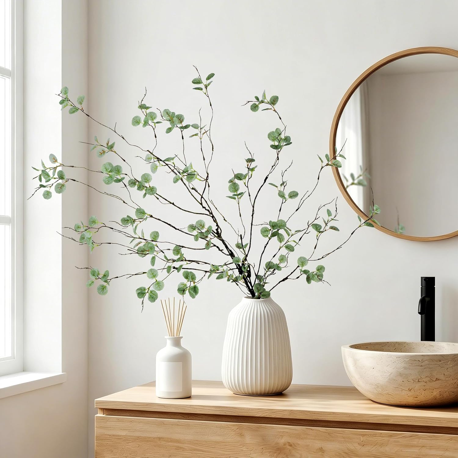 4PC Artificial Plant Branches / Green Eucalyptus / 36 Inch