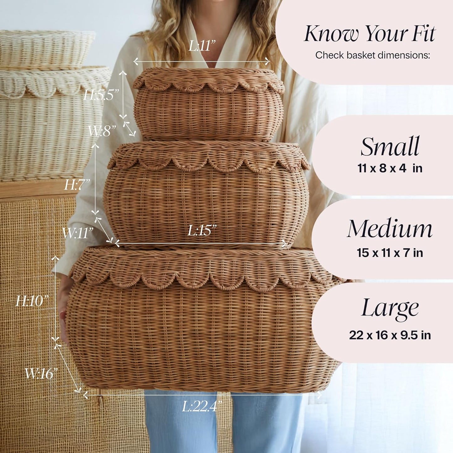 Large Scalloped Basket / Mocca / Set of 3