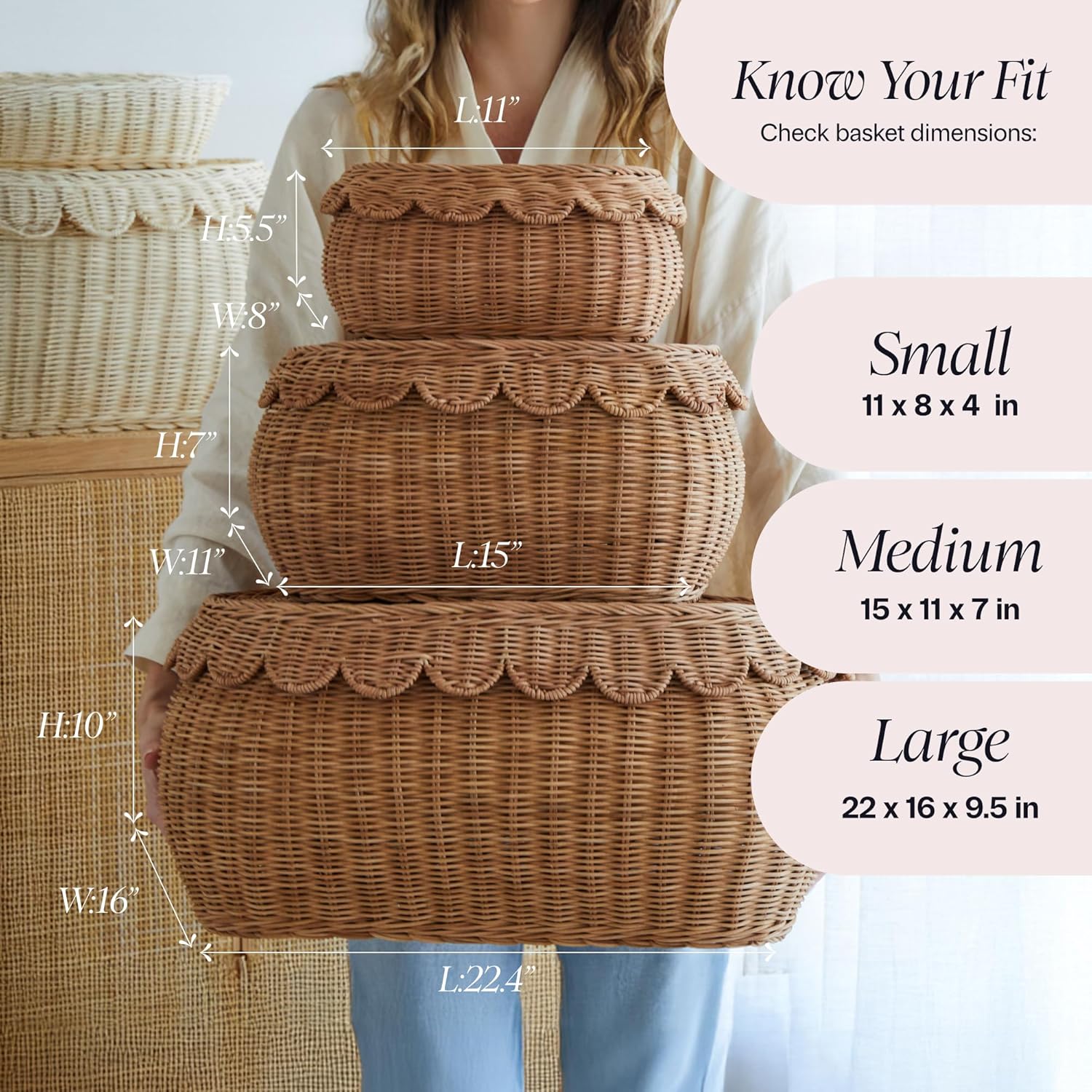 Large Scalloped Basket / Mocca / Set of 3