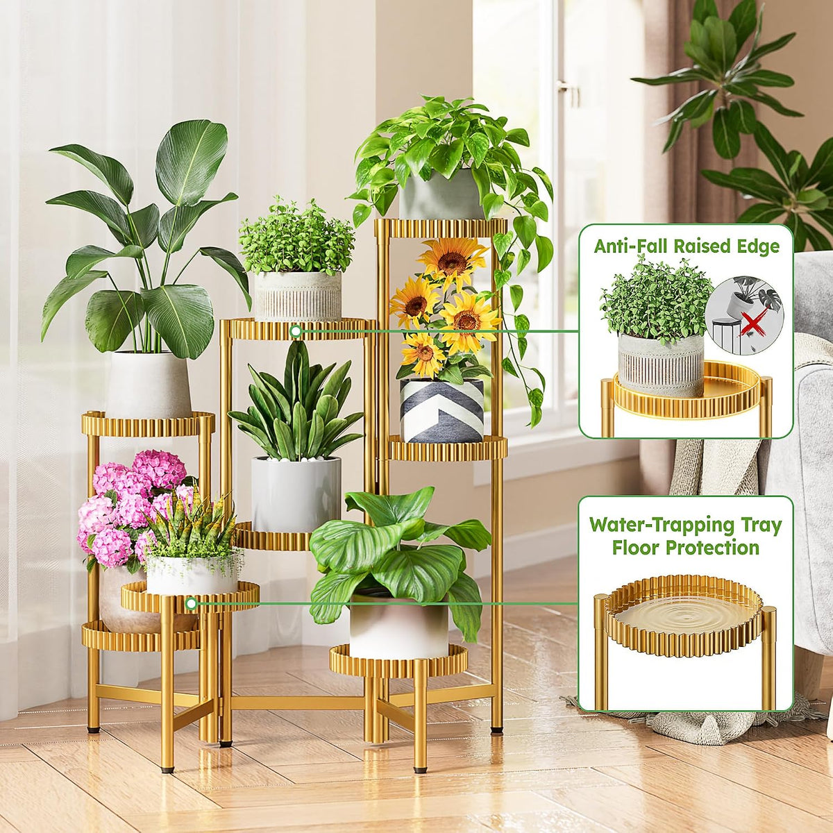 Stand Plants, 8 Tier Metal Tiered Plant Stands Indoor, Corner Flodable Plant Stand Outdoor Planter Flower Pot for