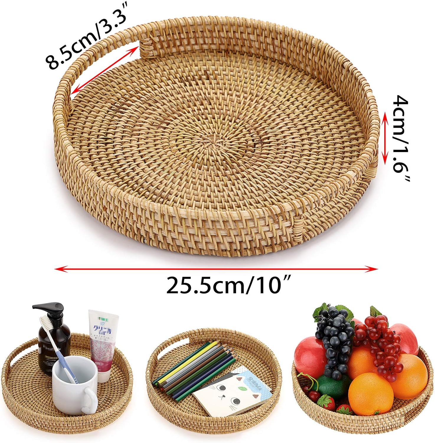 10" Round Rattan Serving Tray / Natural / Set of 10