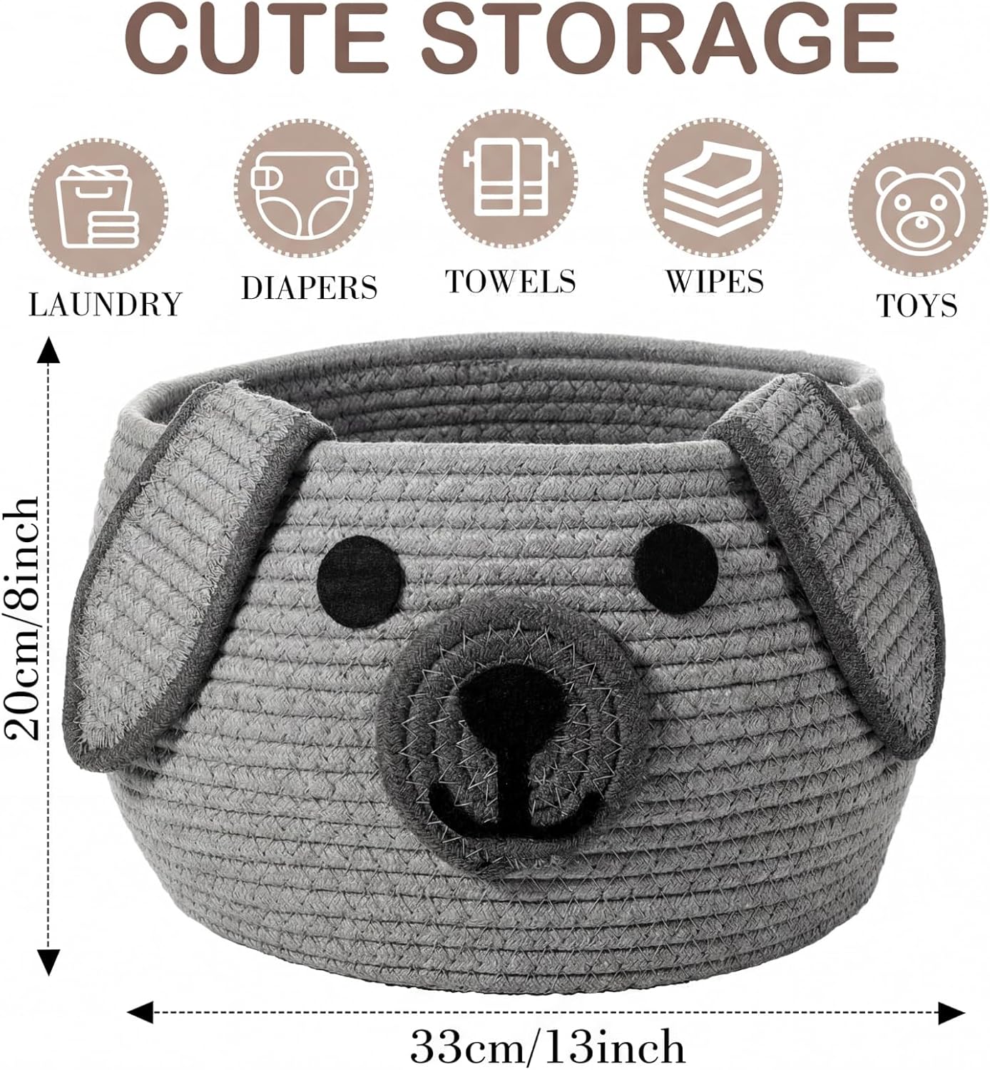 Dog Woven Basket Woven Cotton Rope Puppy Animal Storage Basket for Laundry Toy Gift / Gray / 13 x 8